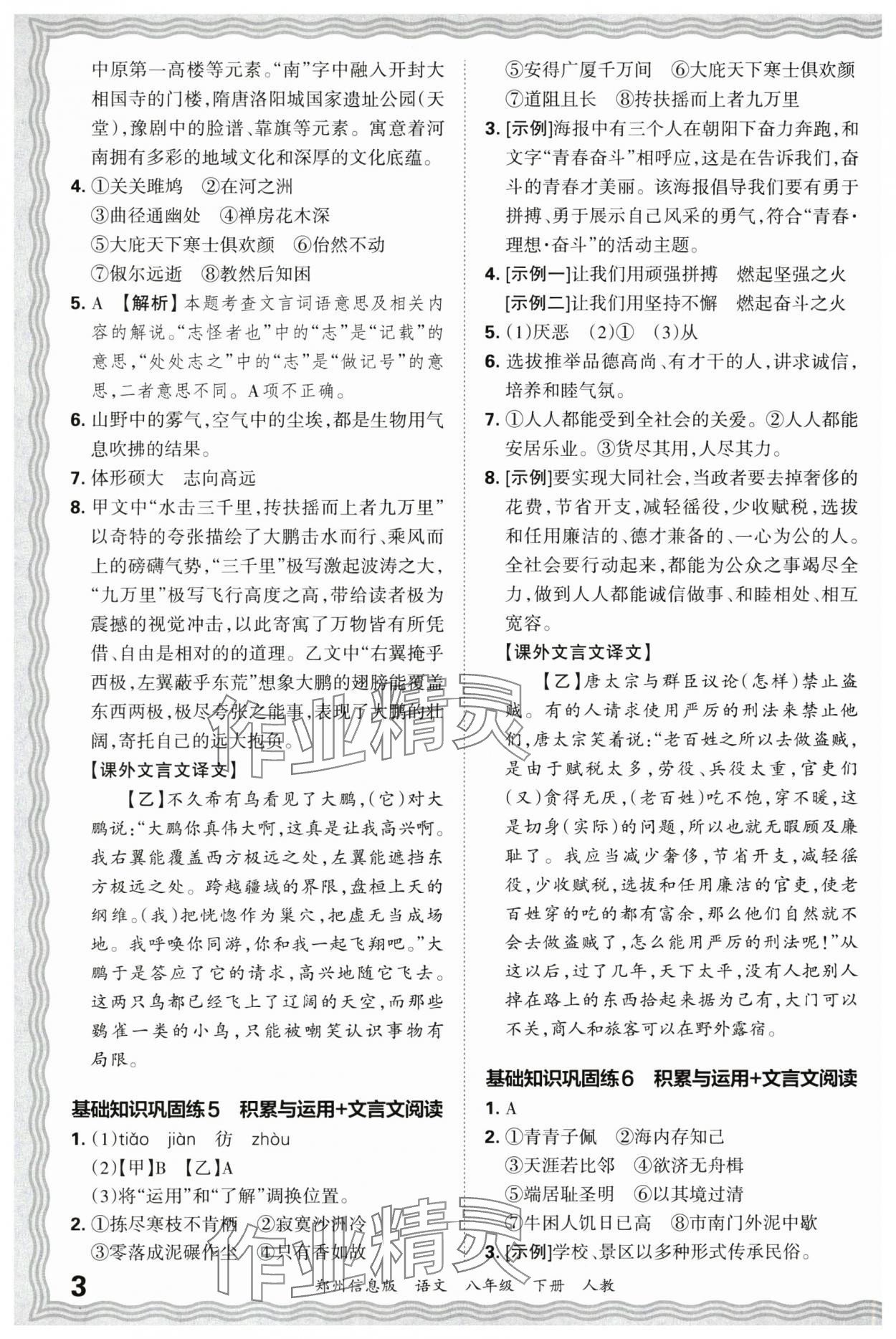 2025年王朝霞期末真题精编八年级语文下册人教版郑州专版 参考答案第3页