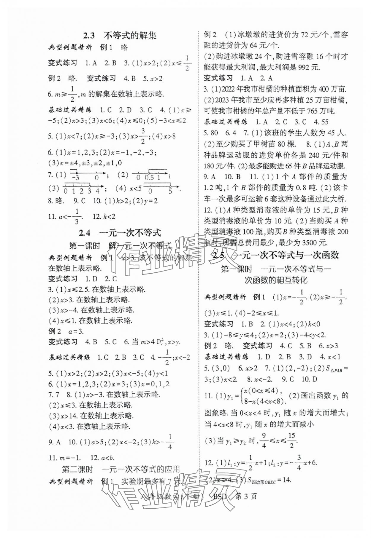 2024年啟航新課堂八年級數(shù)學下冊北師大版 參考答案第3頁