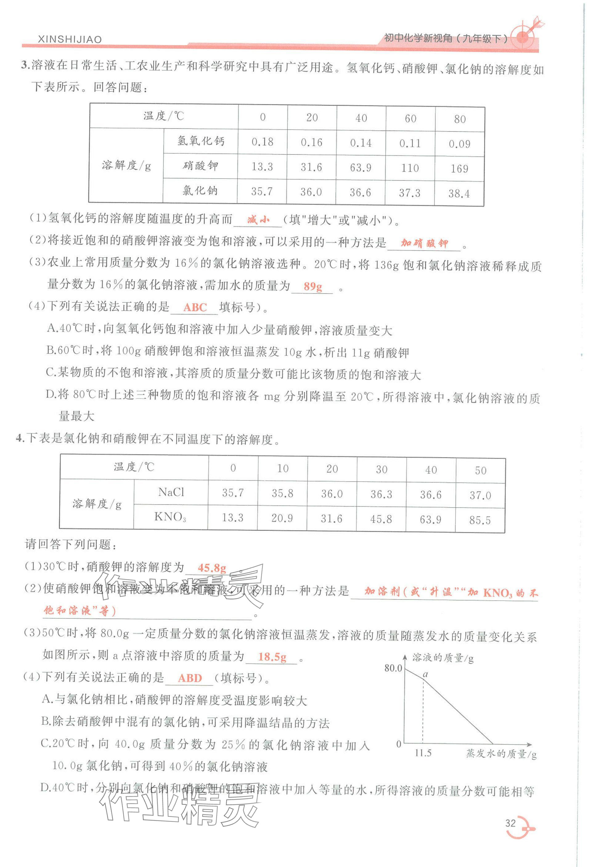 2025年新視角教輔系列叢書化學(xué)九年級下冊人教版 參考答案第32頁