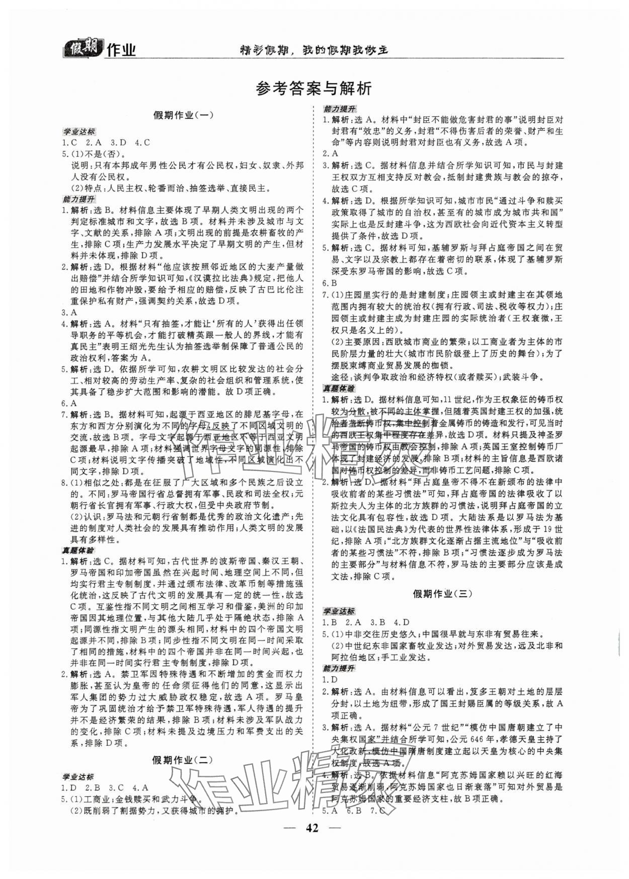 2025年优化方案精彩假期高一历史 第2页
