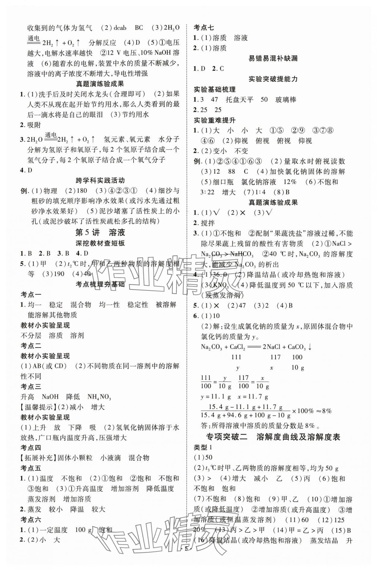 2025年中考必備云南美術出版社化學貴州專版 參考答案第5頁
