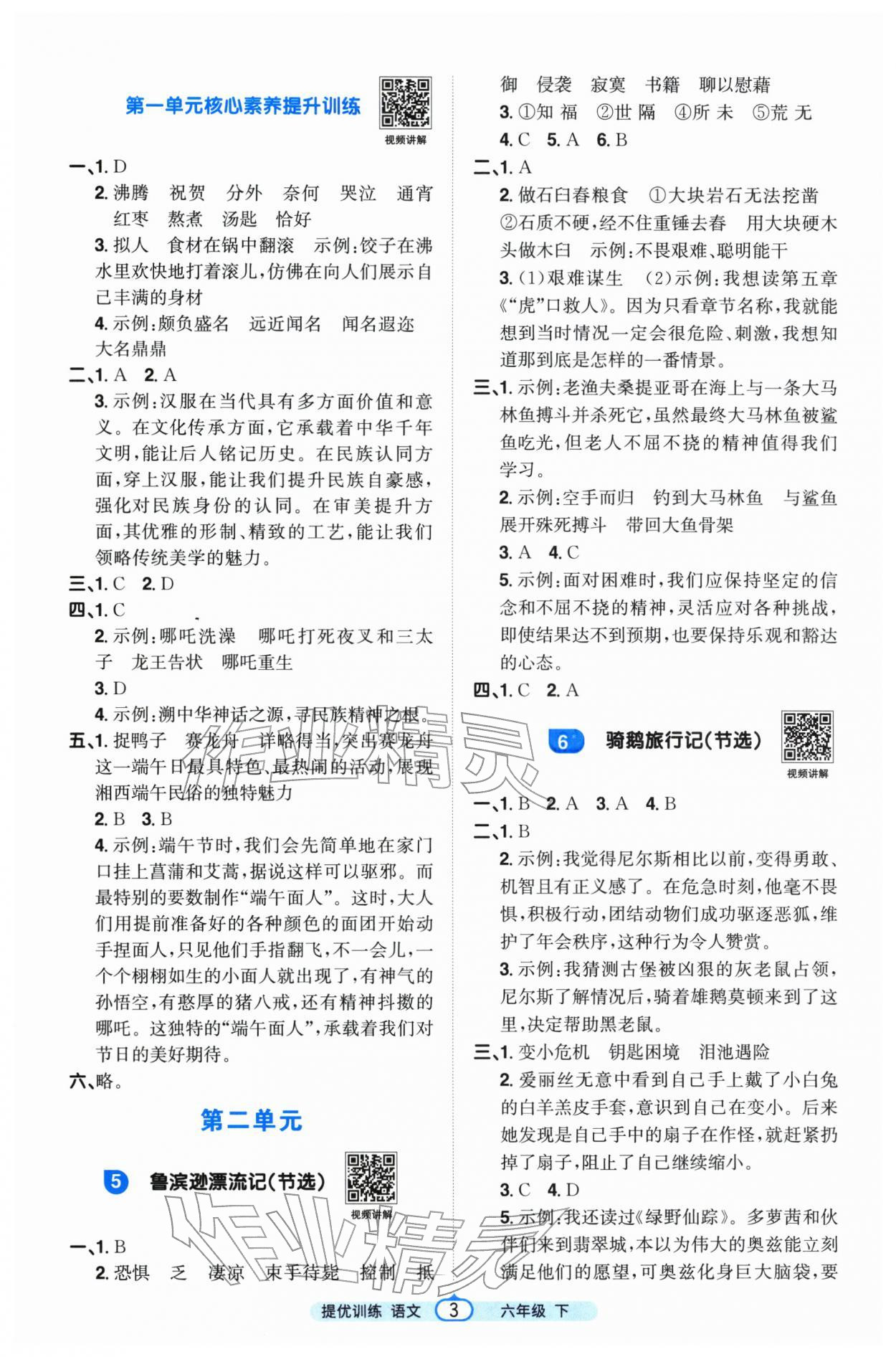 2026年阳光同学提优训练六年级语文下册人教版&nbsp;第3页