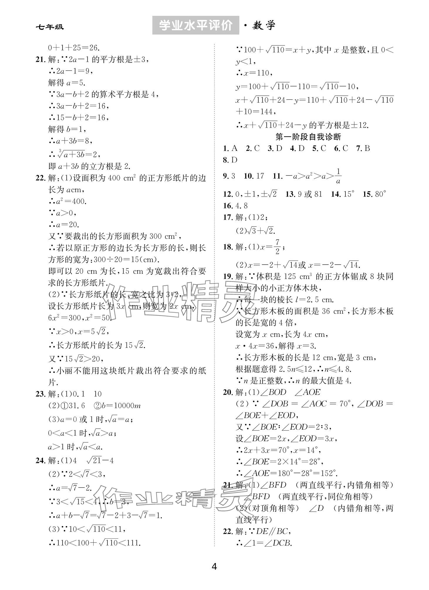 2024年學(xué)業(yè)水平評價七年級數(shù)學(xué)下冊人教版 第4頁