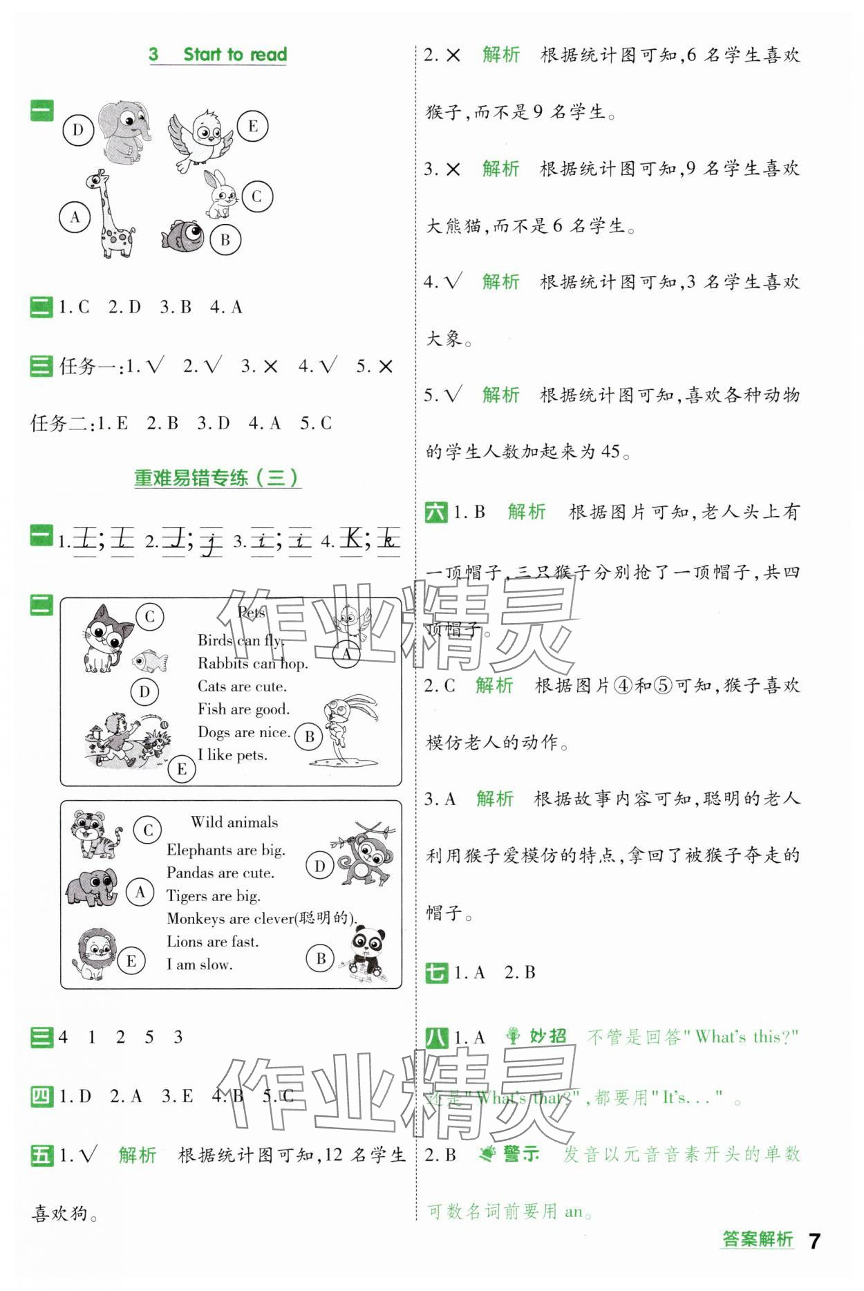 2024年一遍過三年級英語上冊人教版 參考答案第7頁