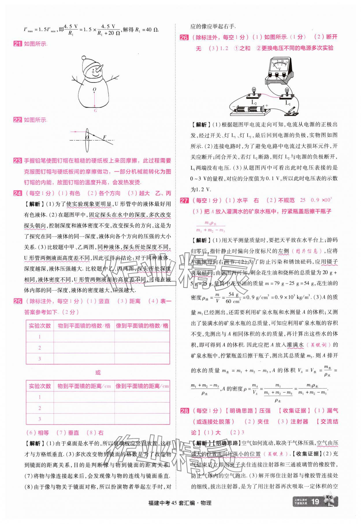 2025年金考卷福建中考45套匯編物理 參考答案第19頁