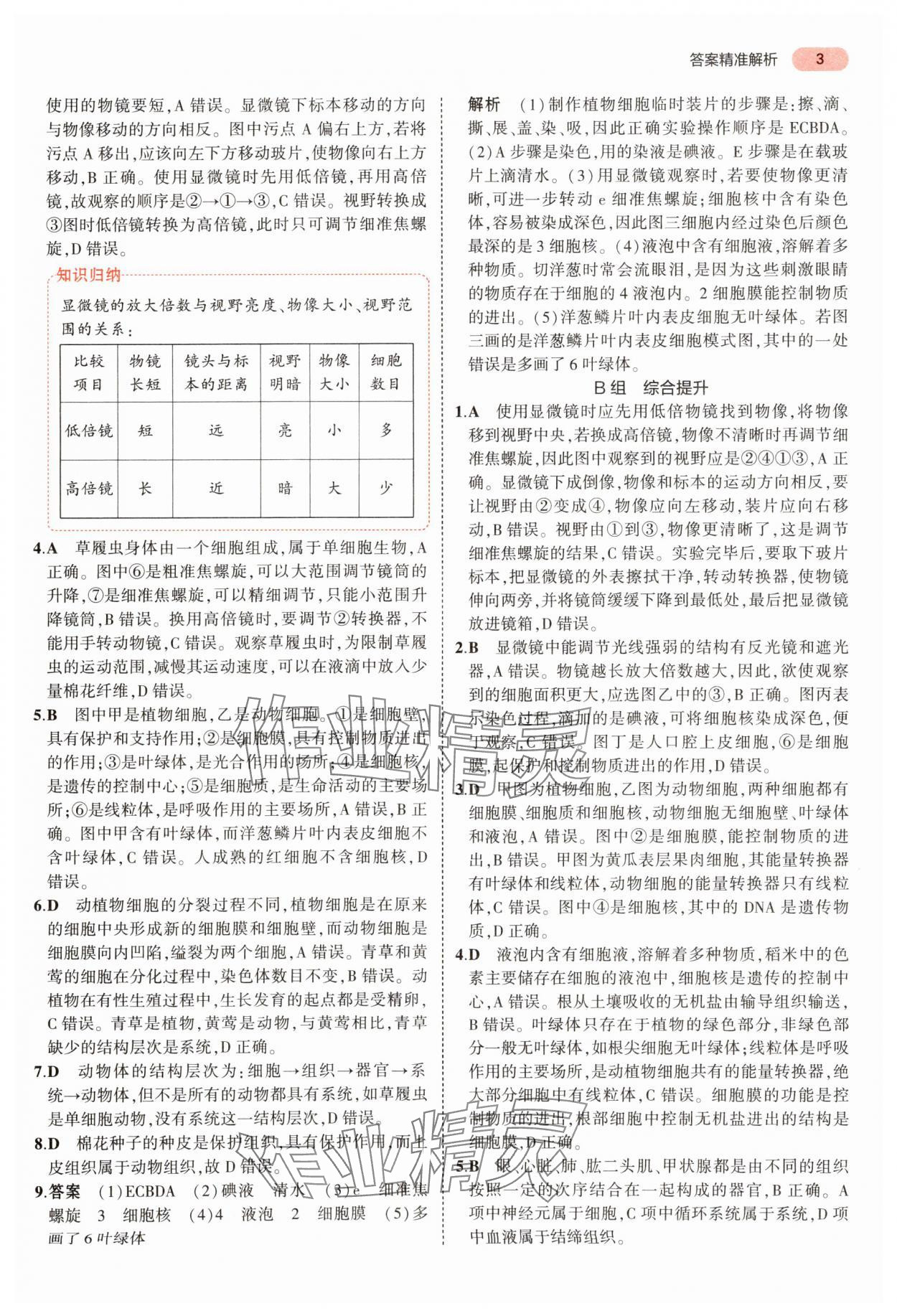 2024年5年中考3年模拟中考生物 参考答案第3页