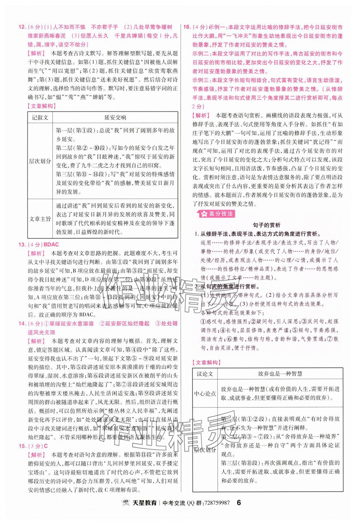 2024年金考卷45套匯編語文江西專版 參考答案第6頁