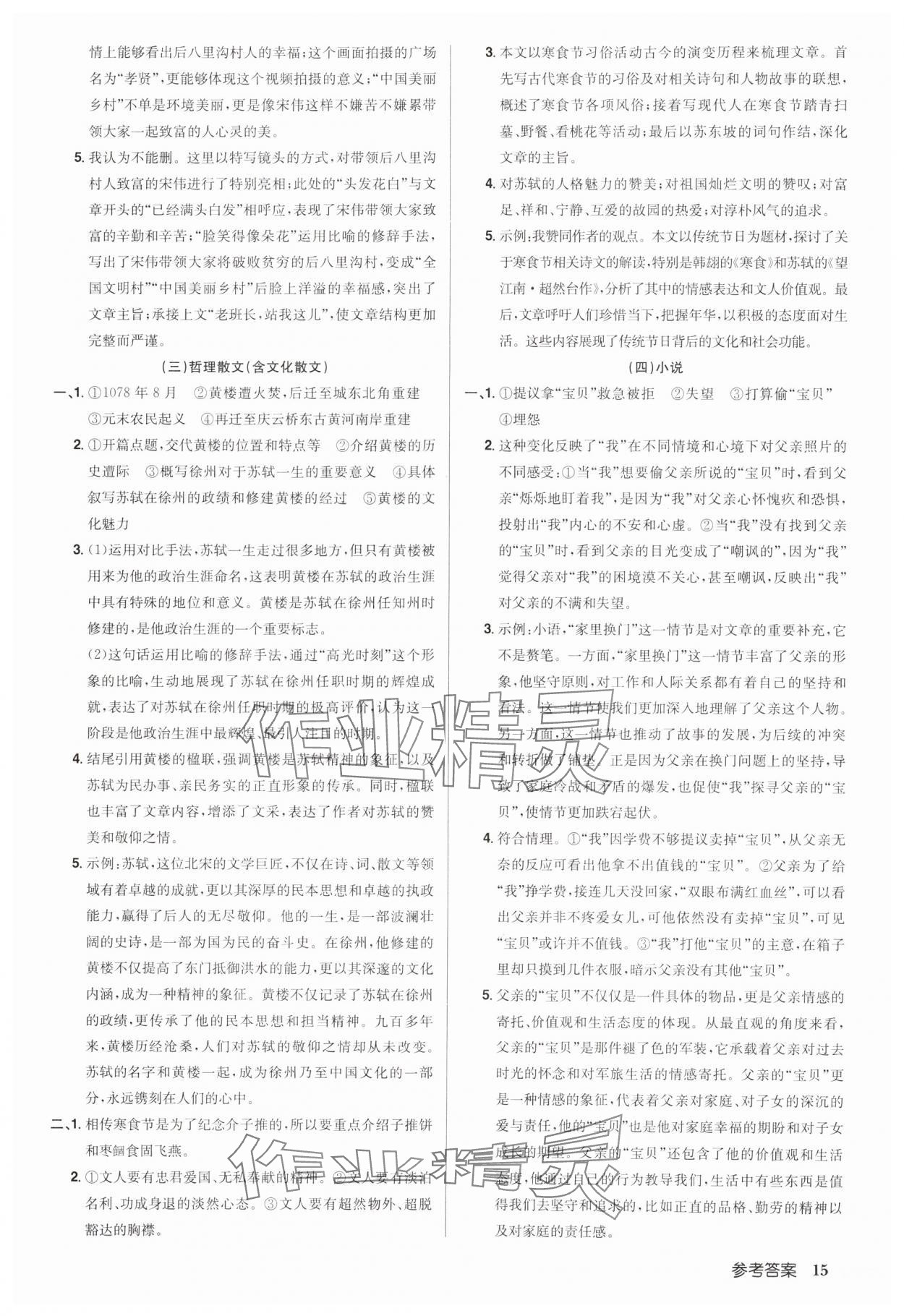 2025年啟東中學(xué)中考總復(fù)習(xí)語(yǔ)文徐州專版 參考答案第15頁(yè)