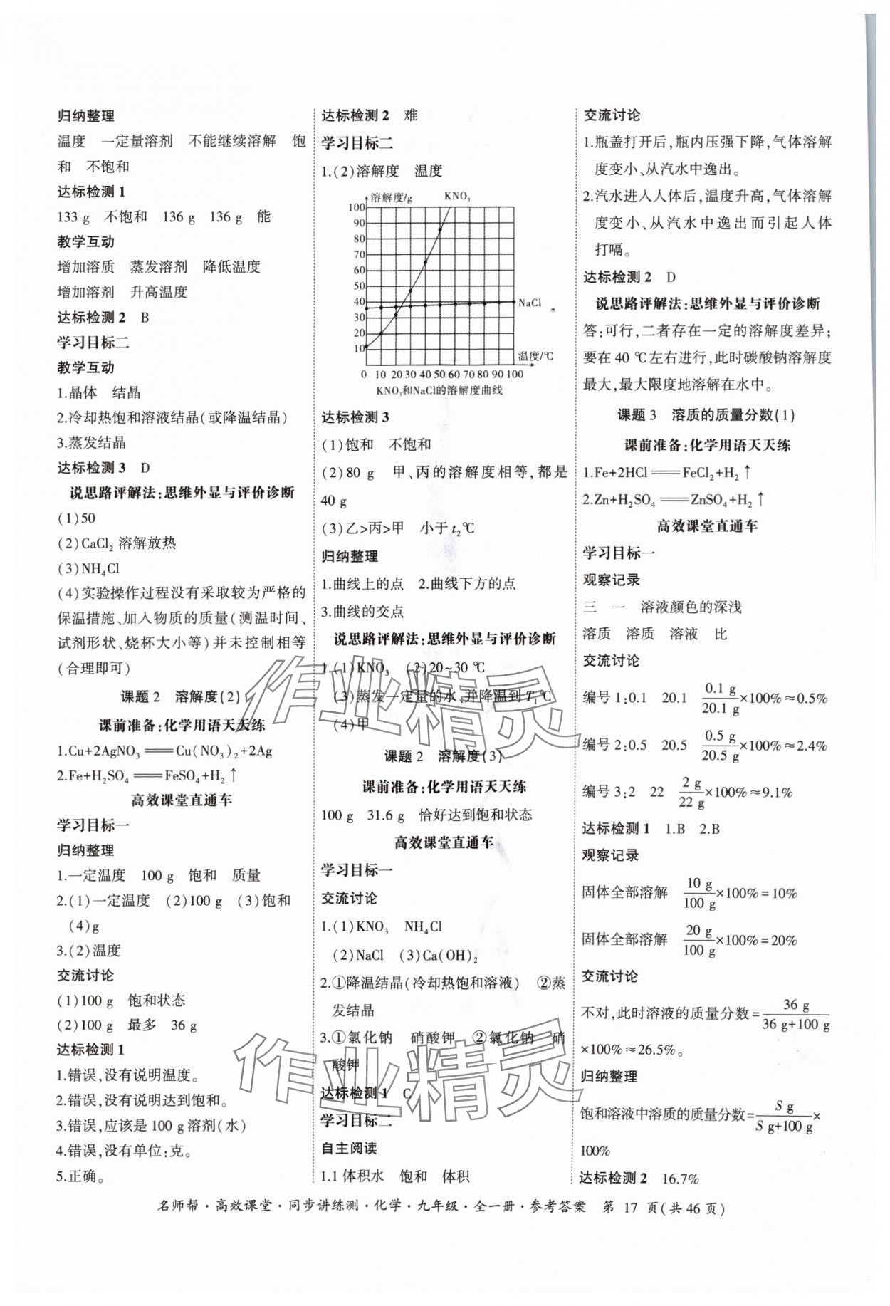 2024年名師幫高效課堂同步講練測(cè)九年級(jí)化學(xué)全一冊(cè)人教版 參考答案第17頁(yè)