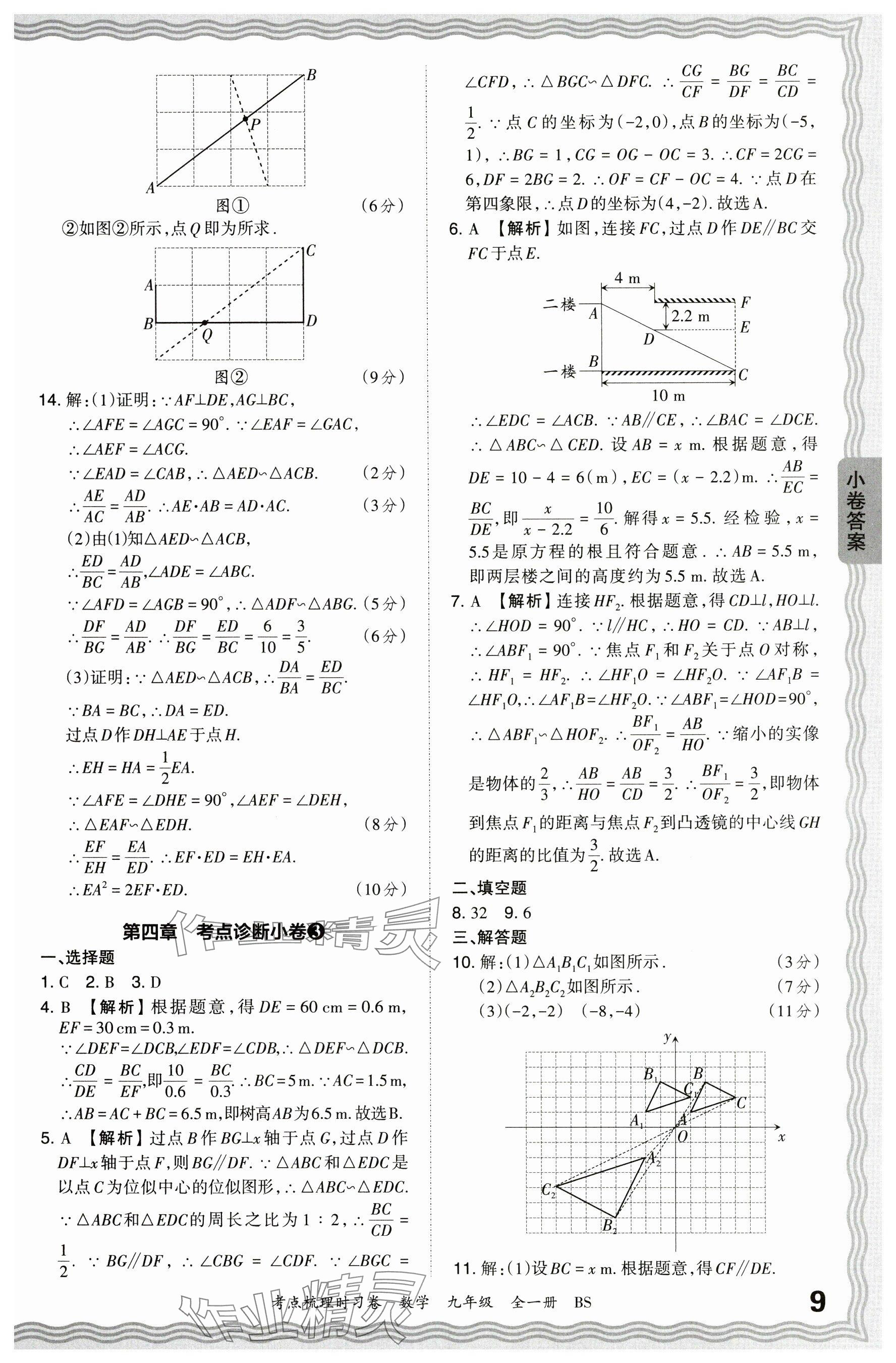 2024年王朝霞考點梳理時習卷九年級數(shù)學全一冊北師大版 參考答案第9頁