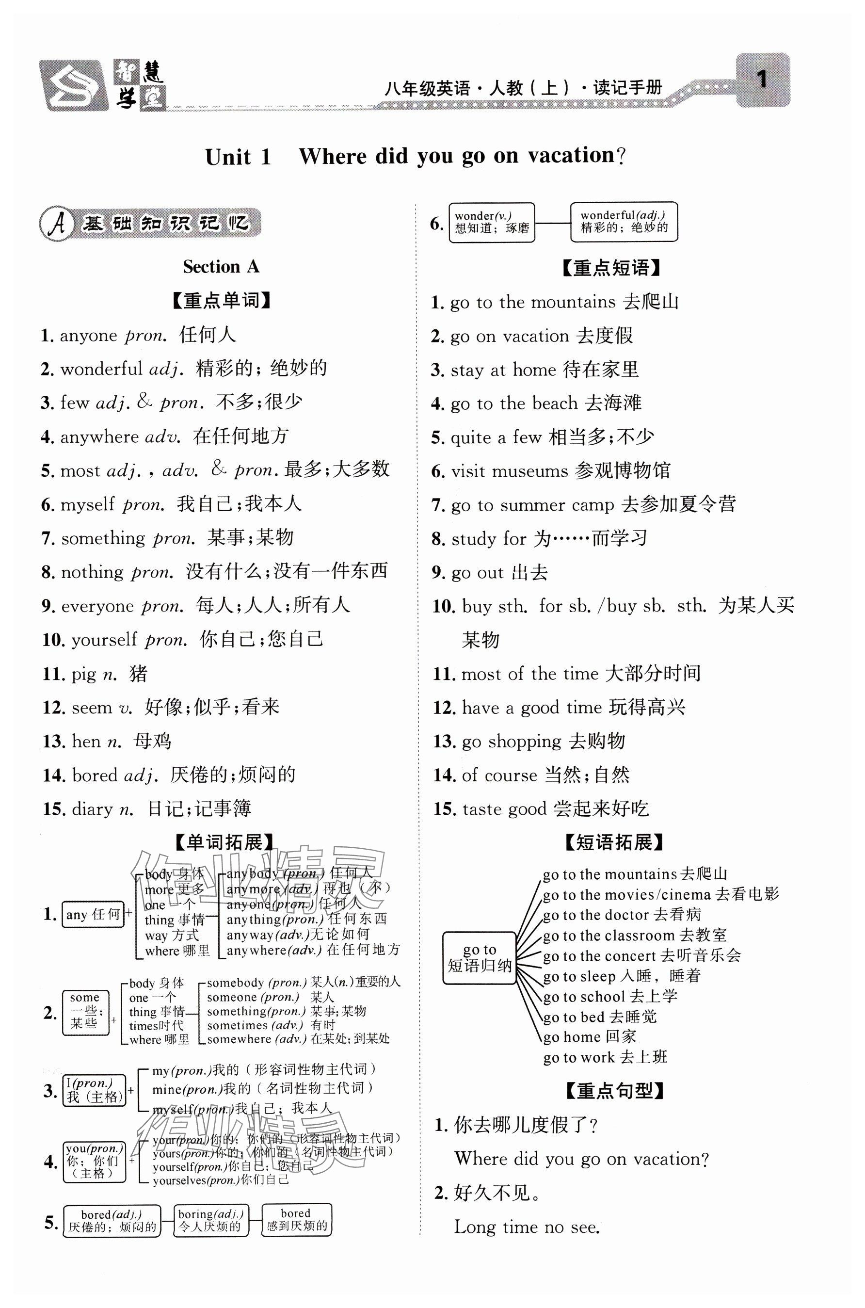 2024年智慧學堂八年級英語上冊人教版安徽專版 參考答案第13頁