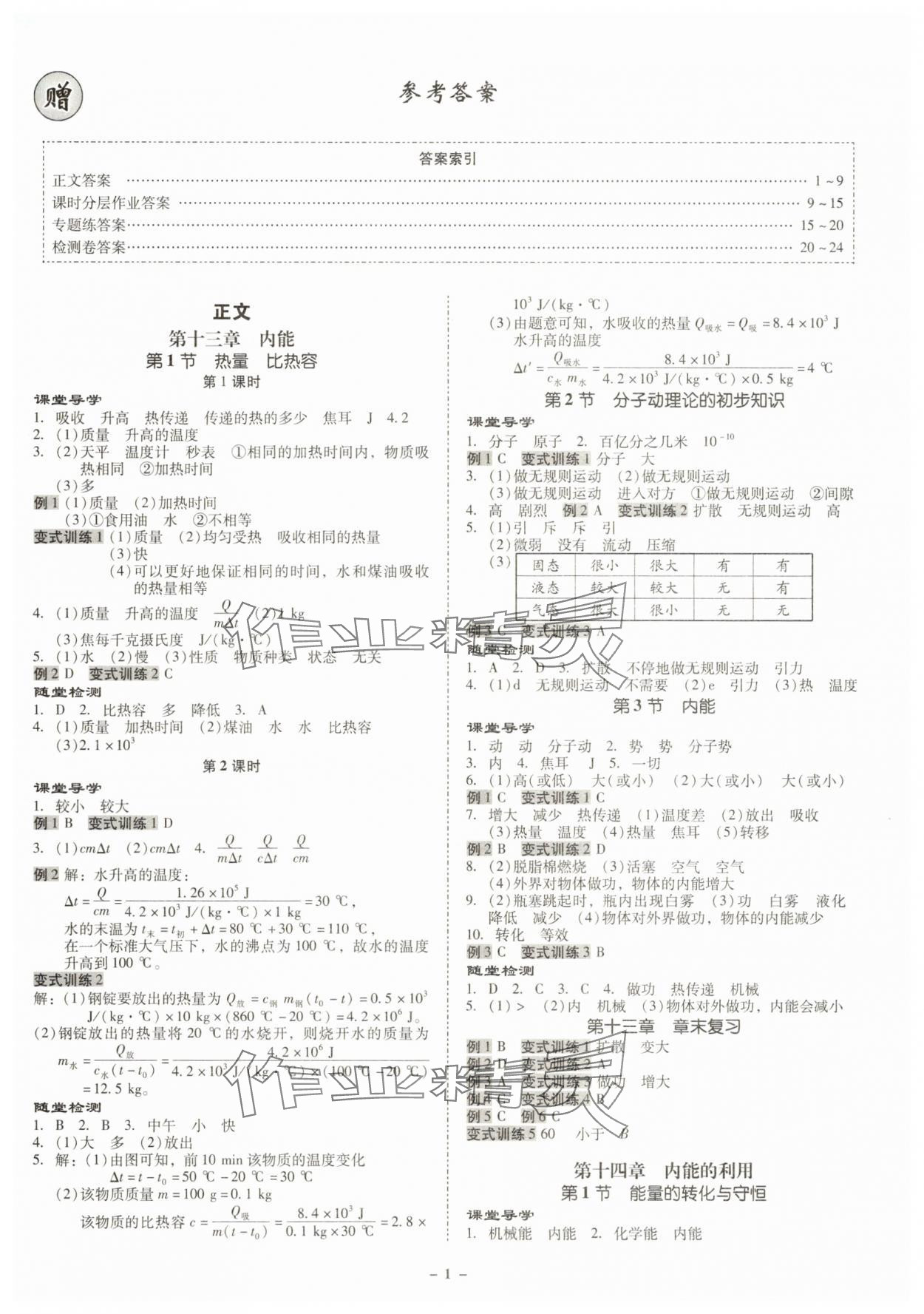 2025年金牌导学案九年级物理全一册人教版 第1页
