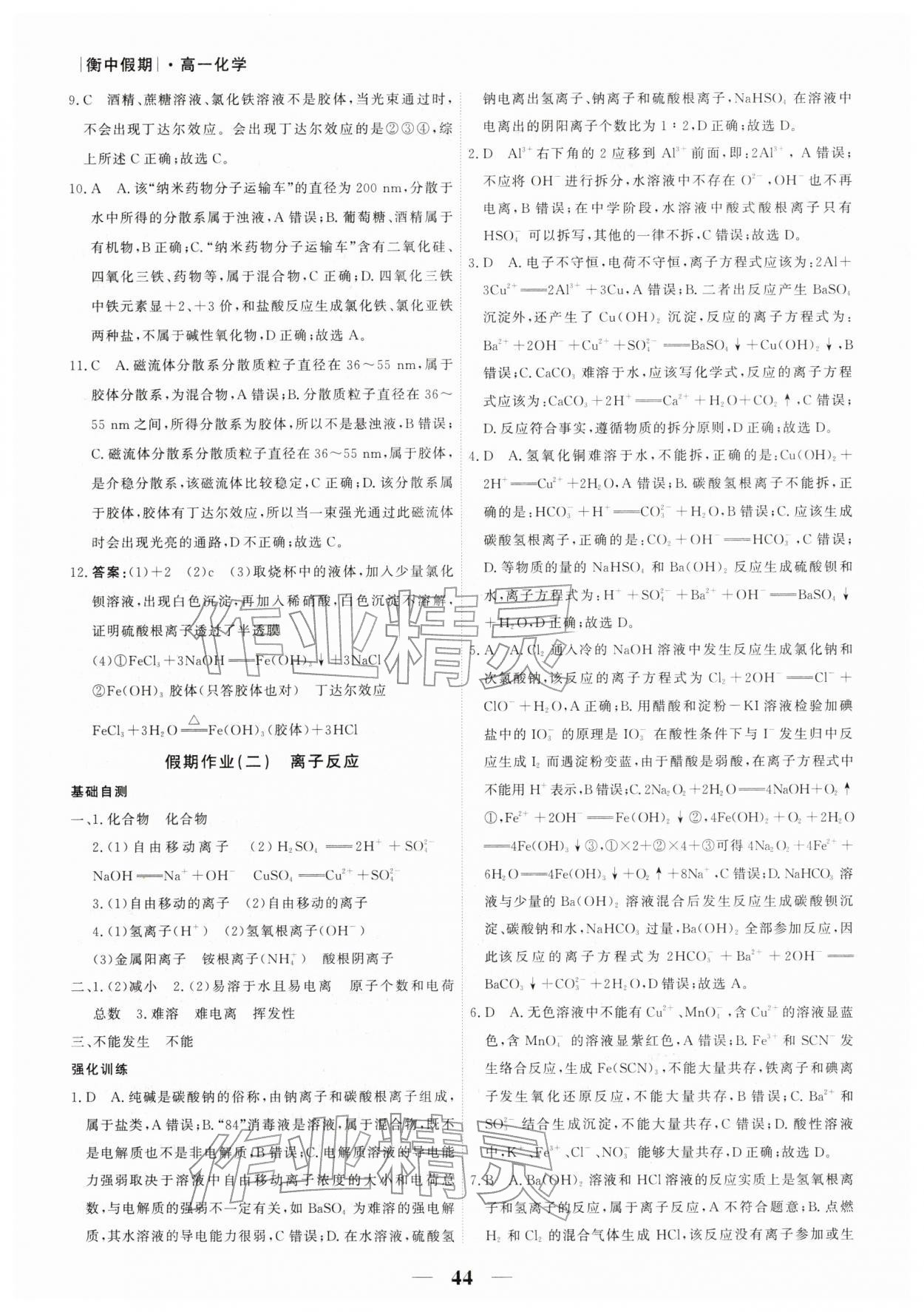 2026年衡水金卷衡中假期高一化学&nbsp;第2页