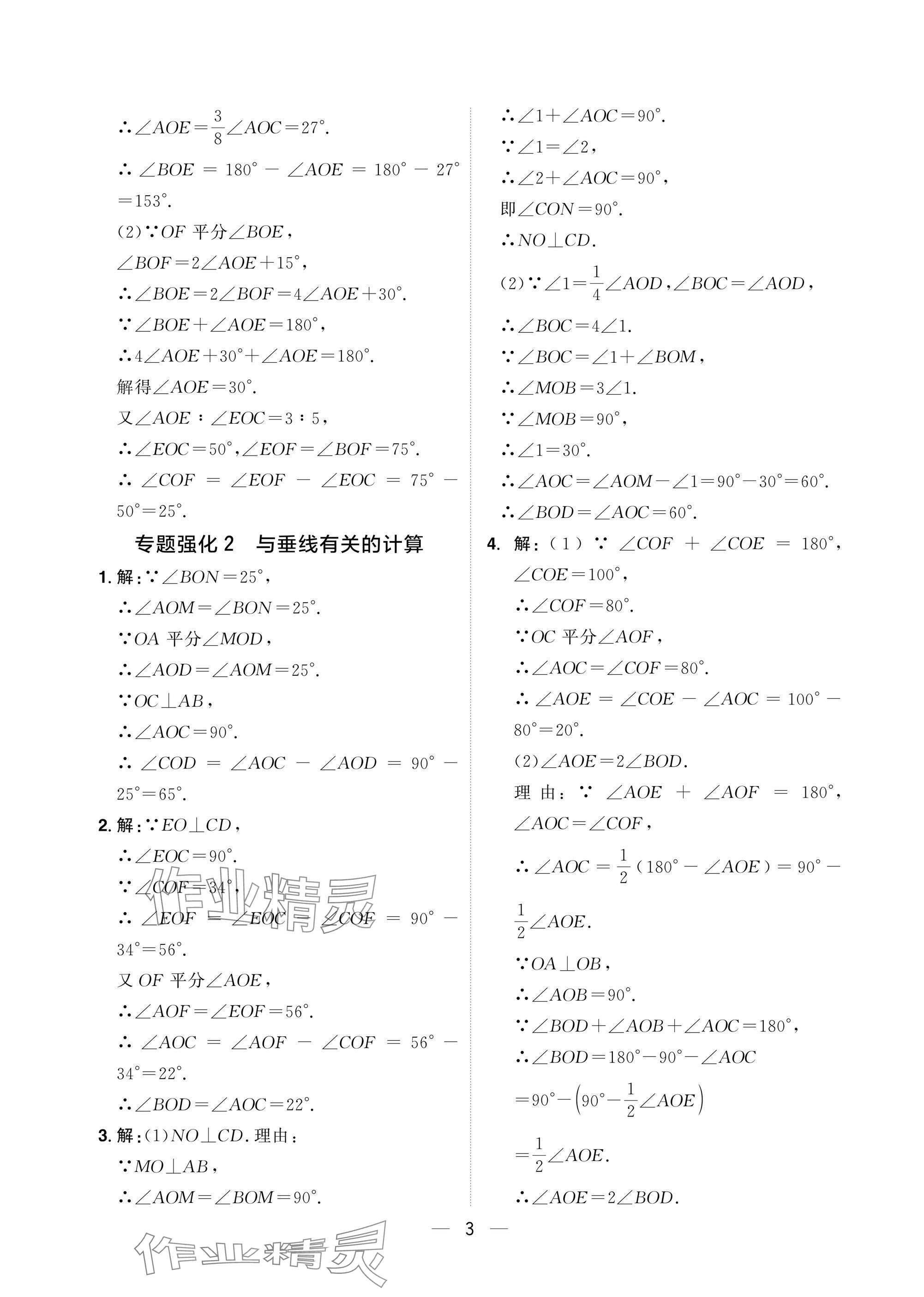 2025年陽光同學分層設計七年級數學下冊人教版福建專版 參考答案第3頁