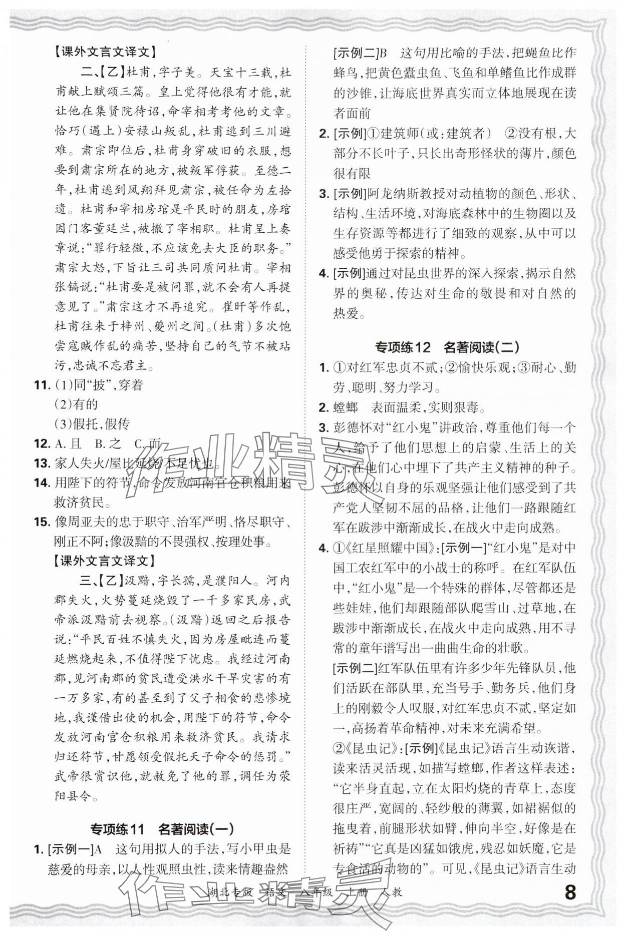 2024年王朝霞各地期末试卷精选八年级语文上册人教版湖北专版 参考答案第8页