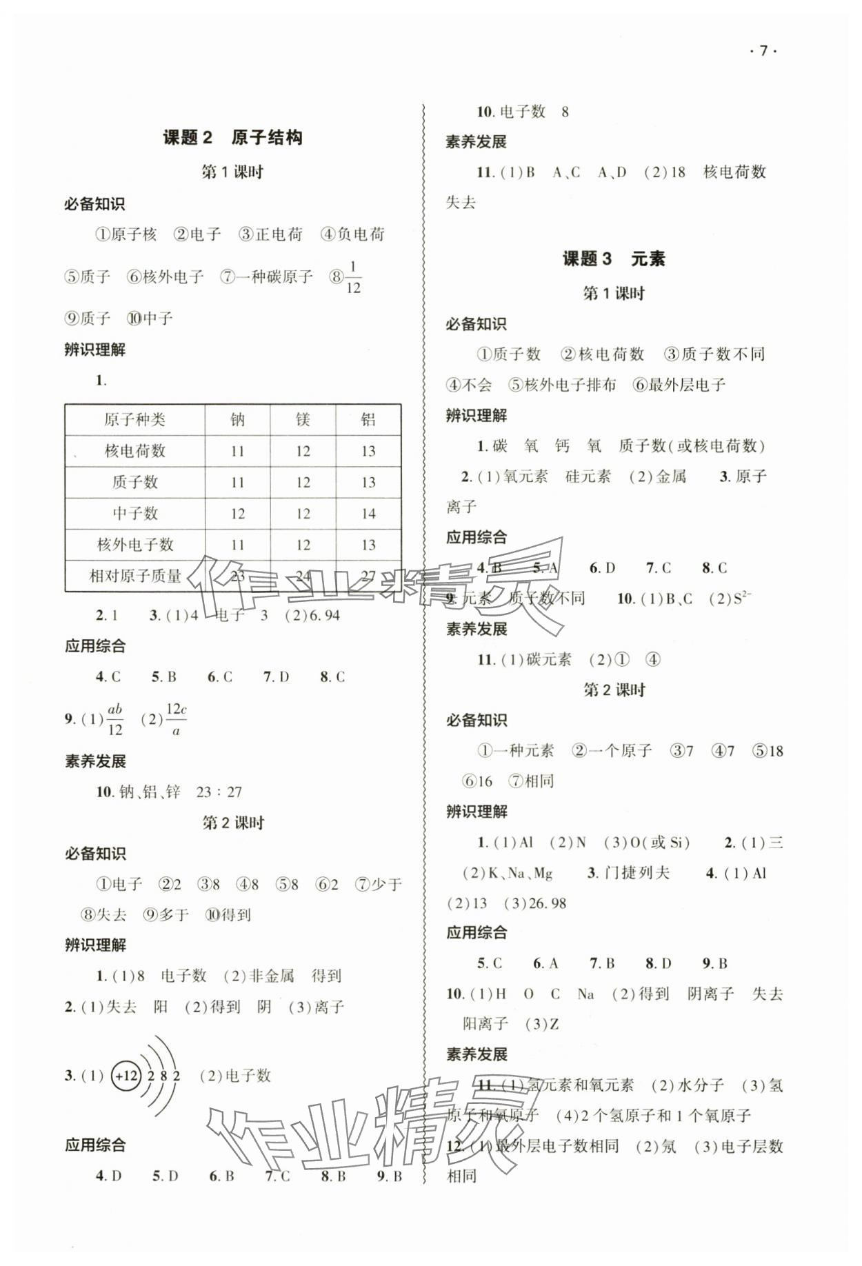 2024年基础训练大象出版社九年级化学全一册人教版 参考答案第7页