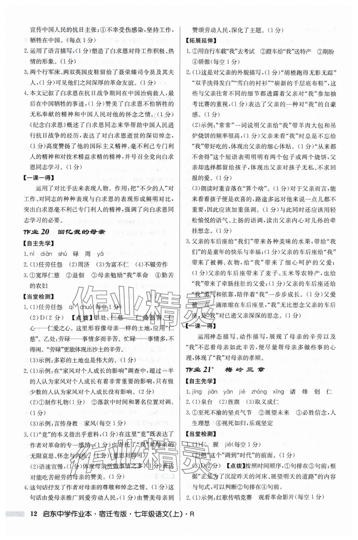 2024年啟東中學作業(yè)本七年級語文上冊人教版宿遷專版 參考答案第12頁