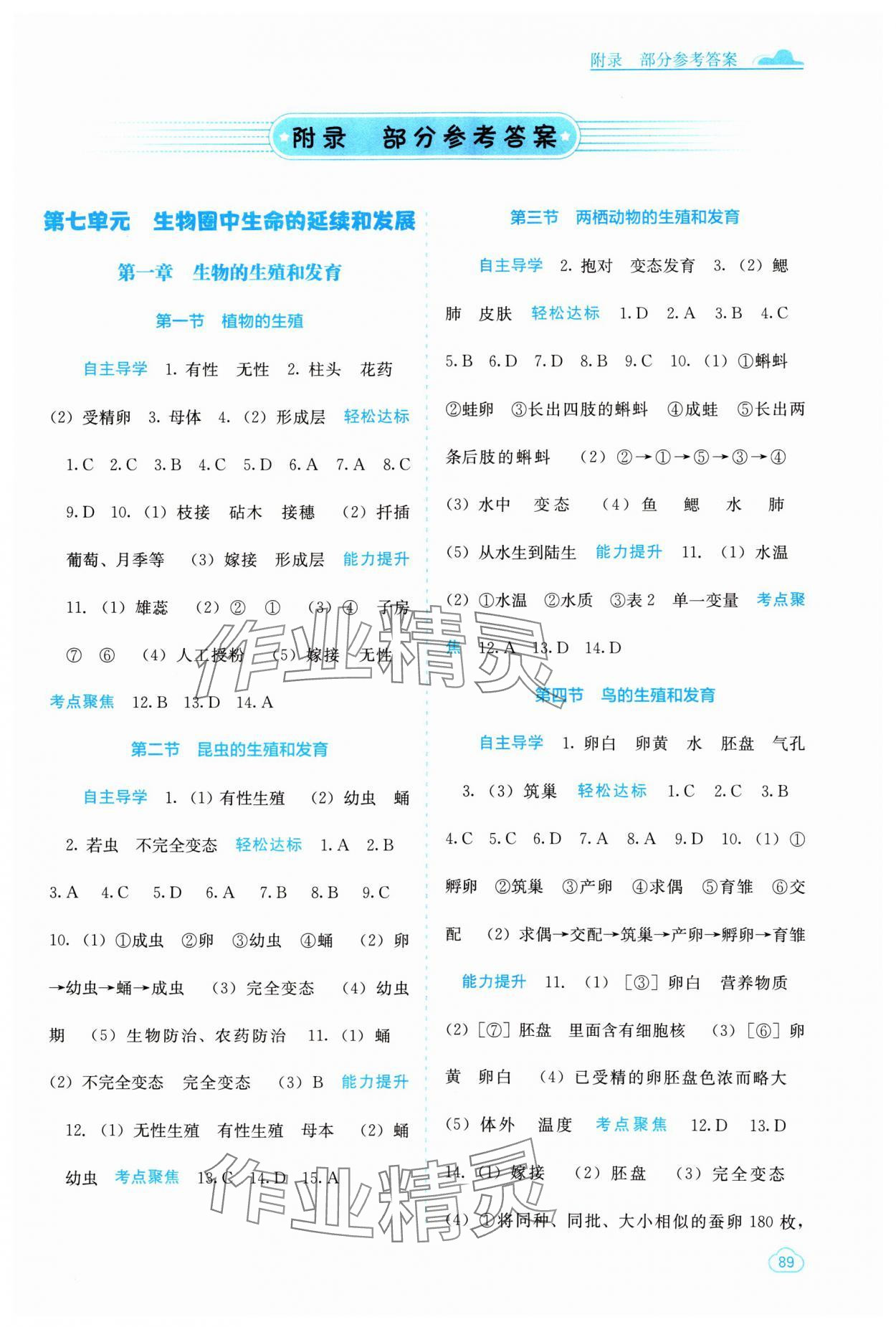 2024年自主学习能力测评八年级生物下册人教版 第1页