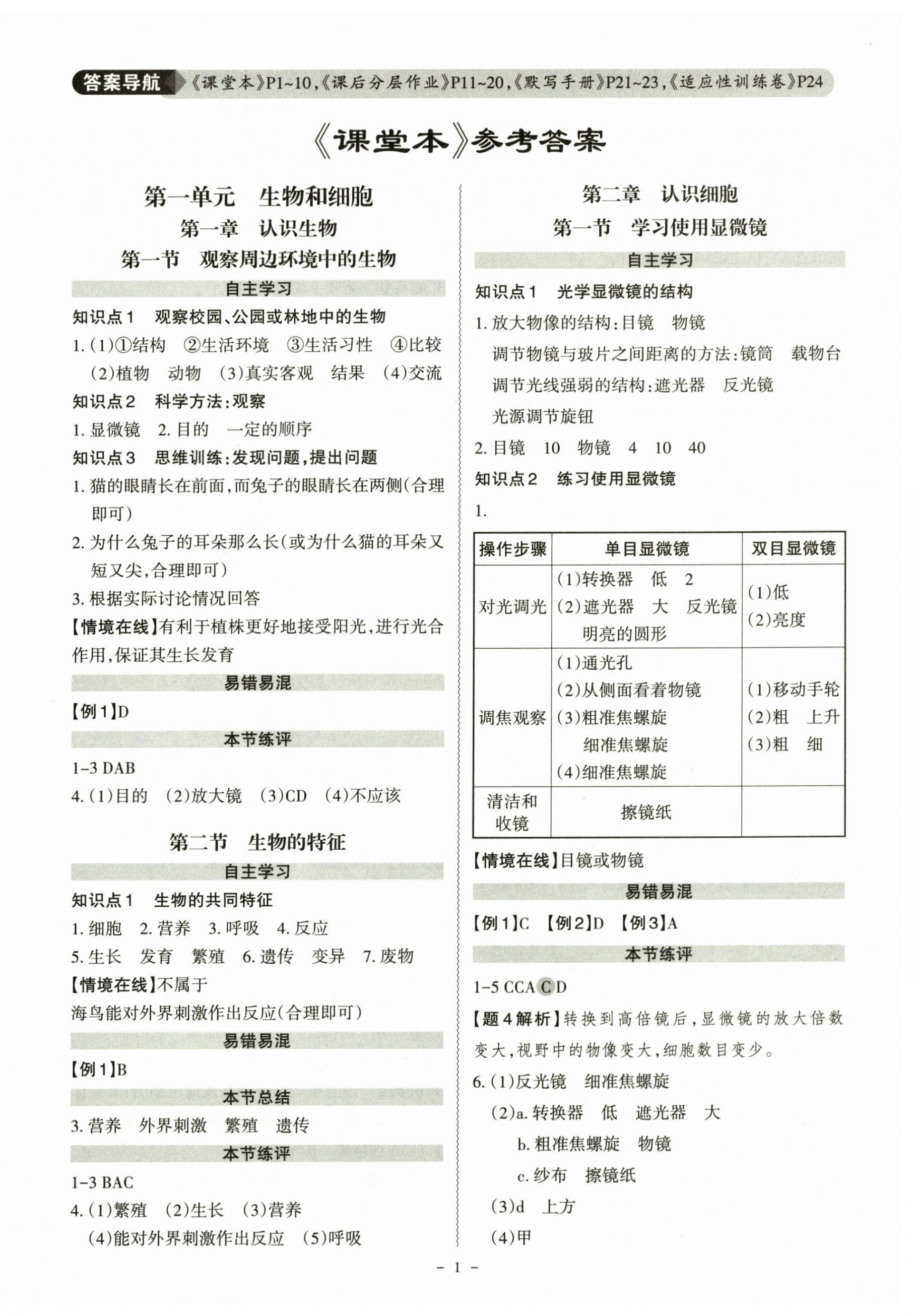 2025年同步冲刺七年级生物上册人教版 第1页