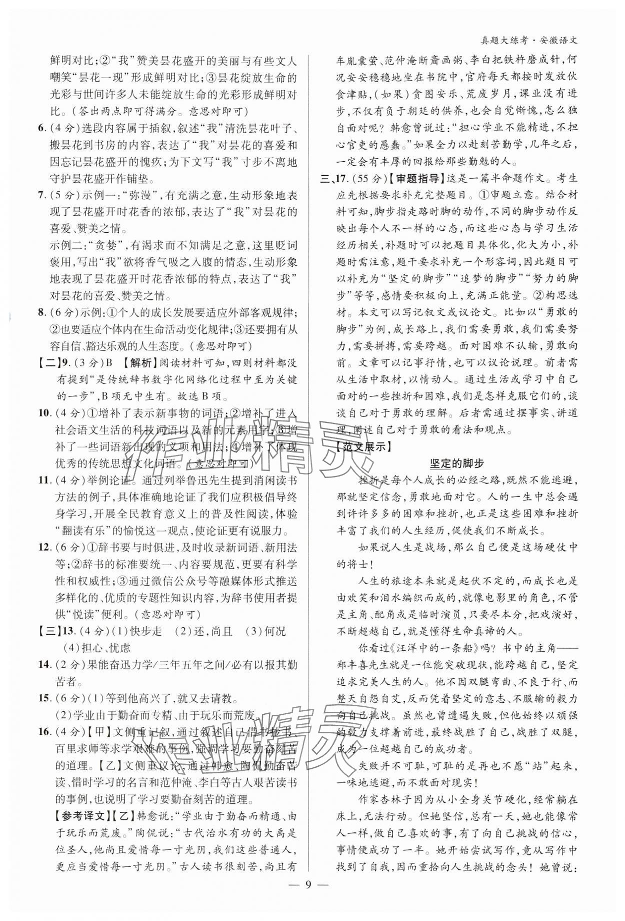 2024年中考真題大練考語文安徽專版 參考答案第8頁