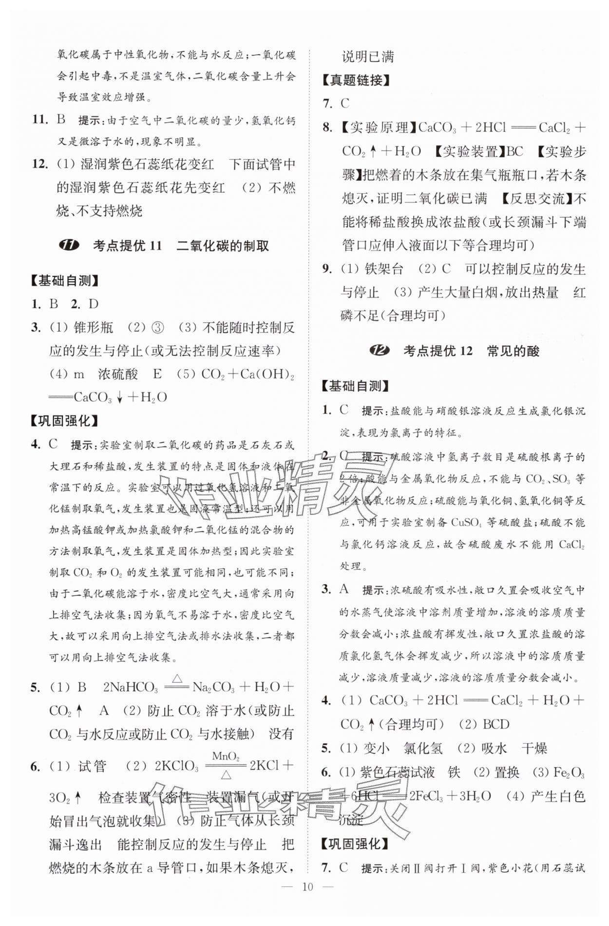 2024年中考化学小题狂做提优版 参考答案第10页