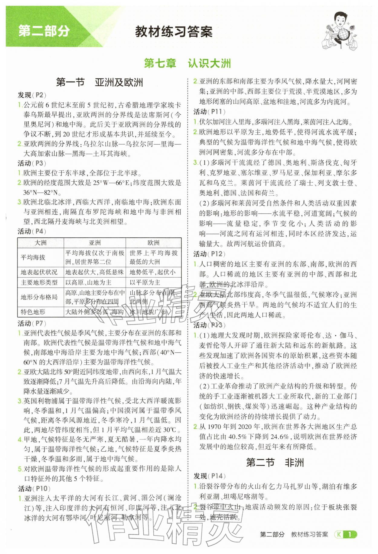 2026年教材课本七年级地理下册湘教版&nbsp;参考答案第1页