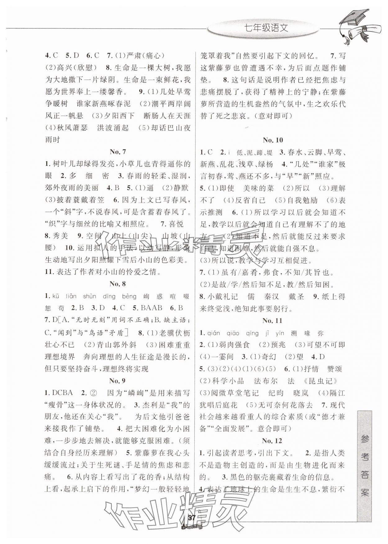 2025年寒假新时空七年级语文 参考答案第2页