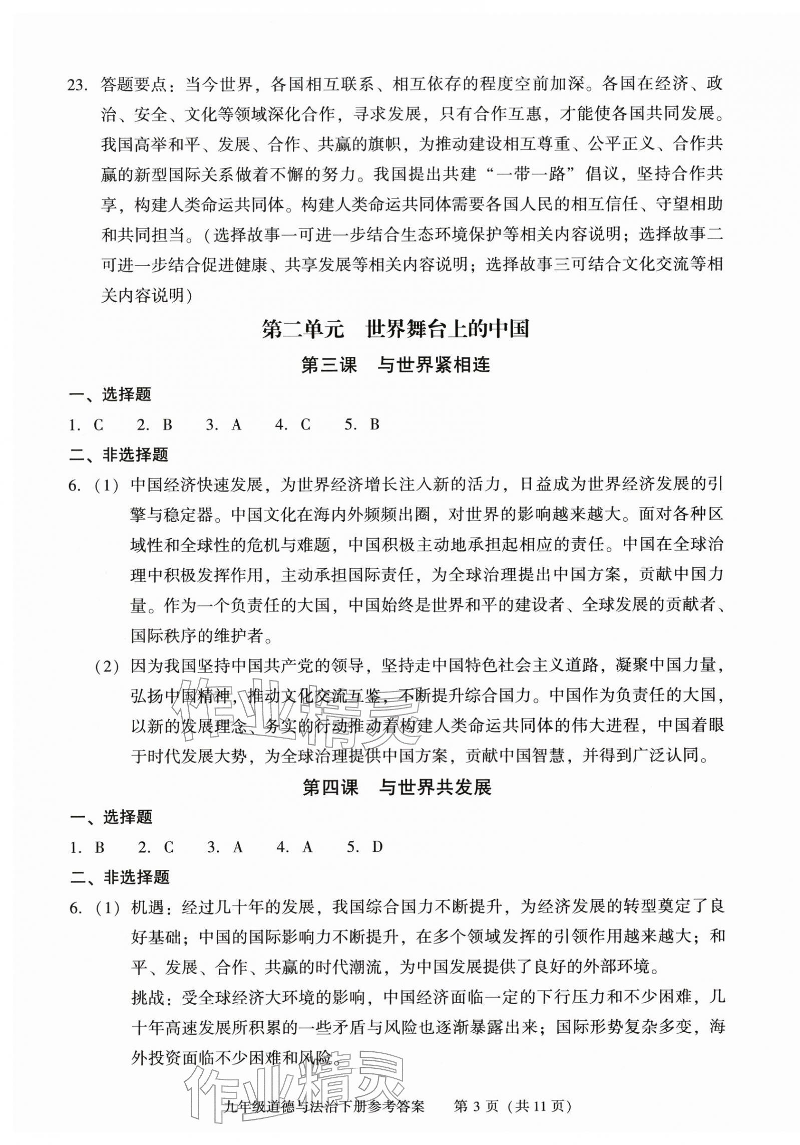 2026年学习探究诊断九年级道德与法治下册人教版&nbsp;参考答案第3页