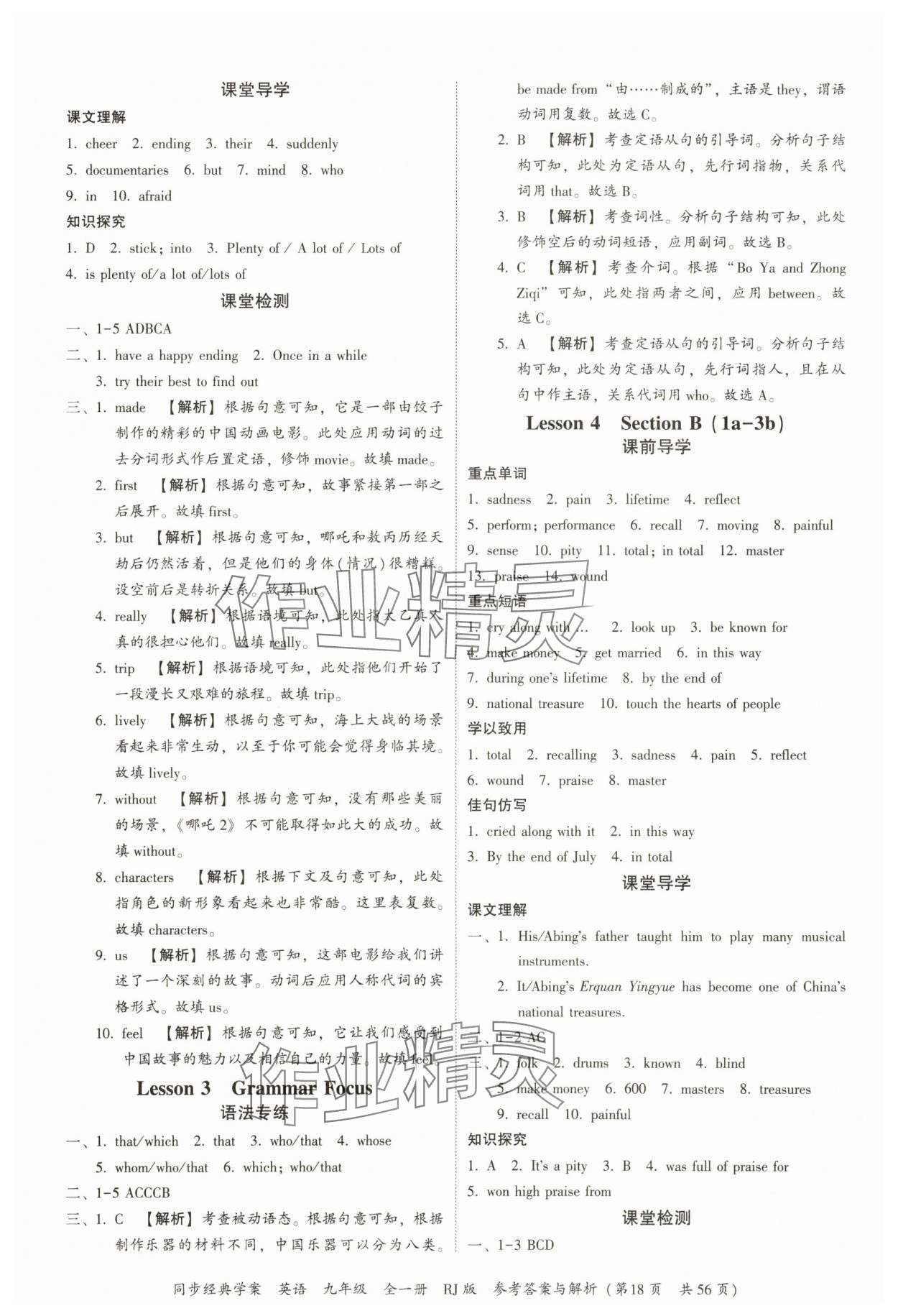 2025年同步经典学案九年级英语全一册人教版 第18页