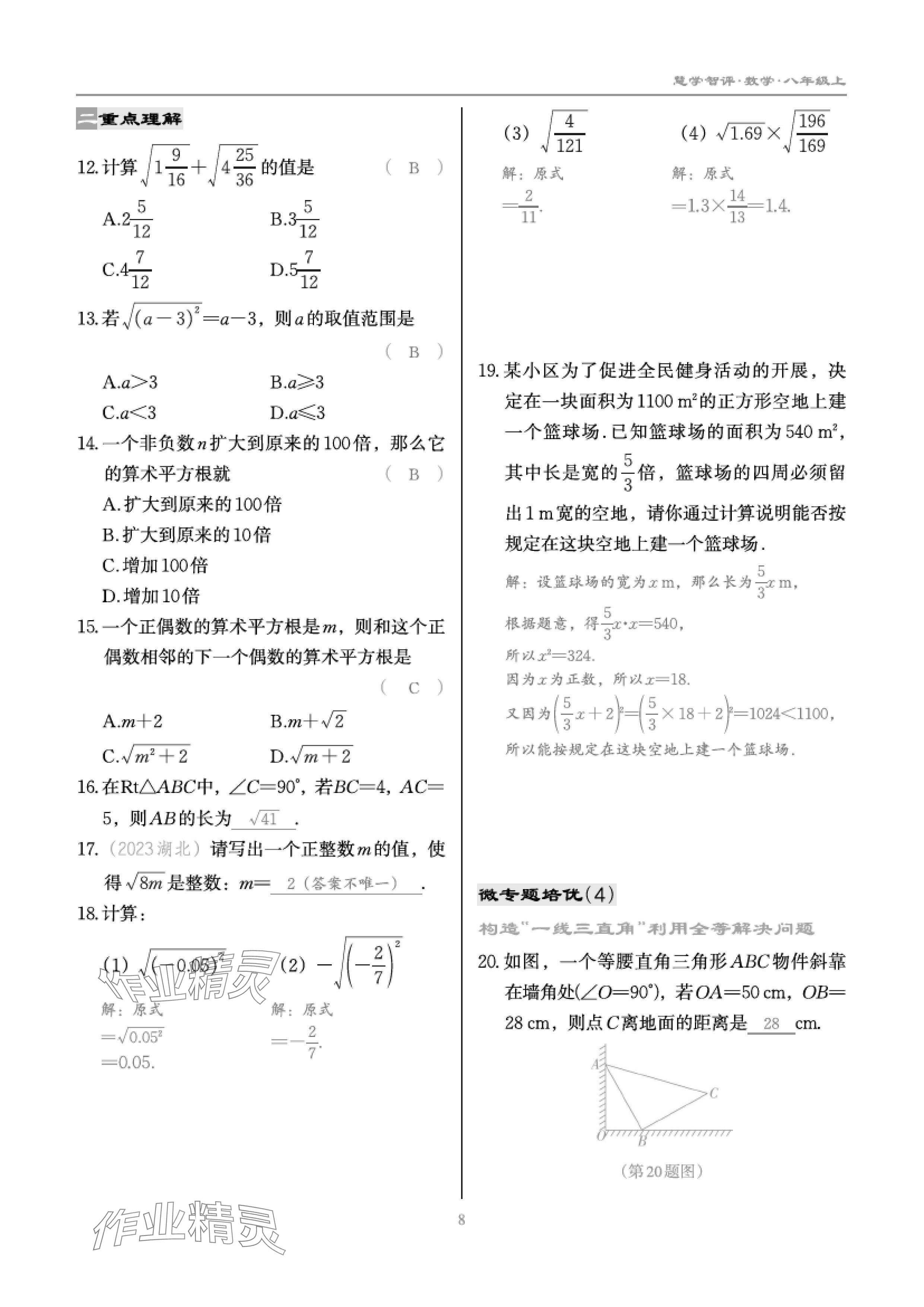 2024年慧學(xué)智評八年級數(shù)學(xué)上冊北師大版 參考答案第17頁