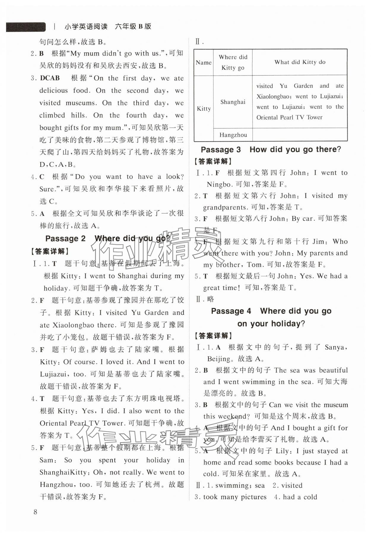 2025年紫金天一小学英语阅读六年级下册人教版浙江专版 参考答案第8页