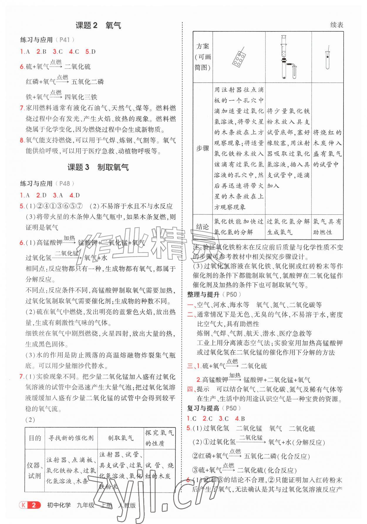 2026年教材课本九年级化学上册人教版&nbsp;参考答案第2页