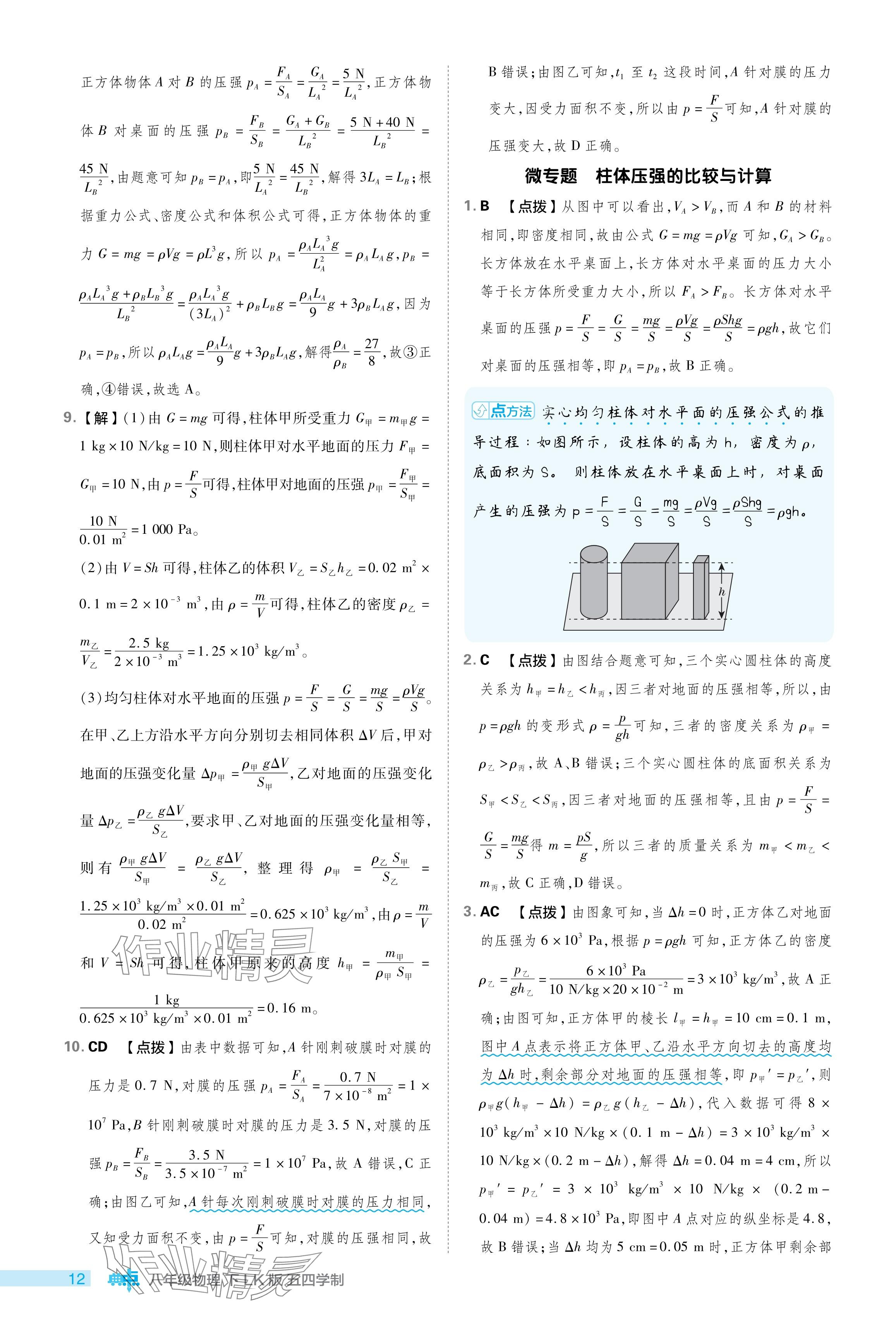 2024年綜合應用創(chuàng)新題典中點八年級物理下冊魯科版54制 參考答案第12頁