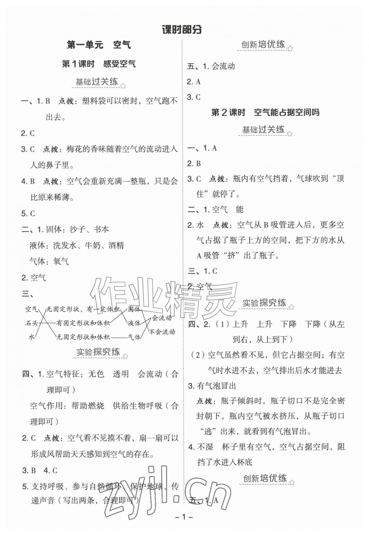 2026年综合应用创新题典中点四年级科学上册教科版&nbsp;参考答案第1页