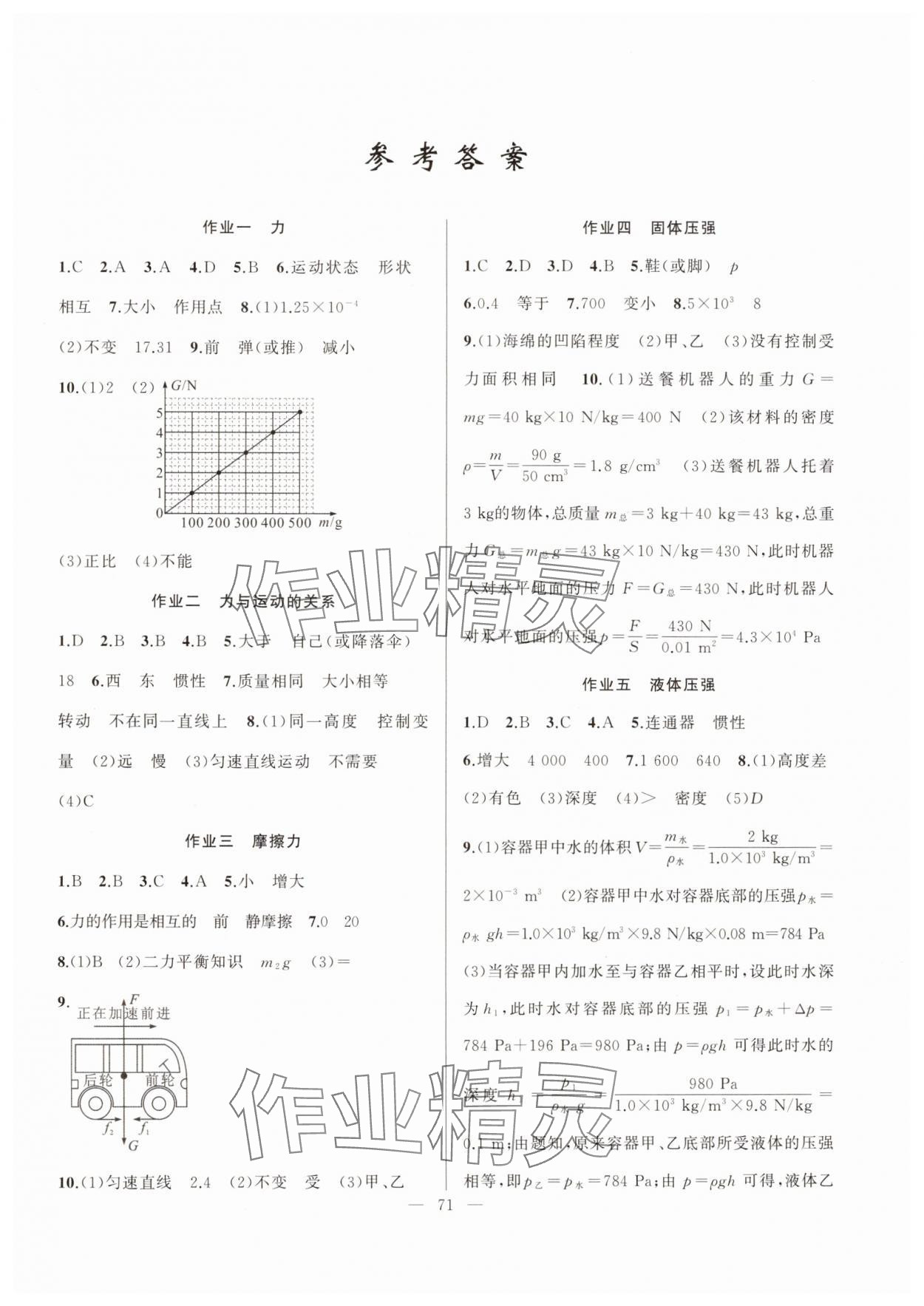 2024年暑假作業(yè)八年級物理新疆青少年出版社 第1頁