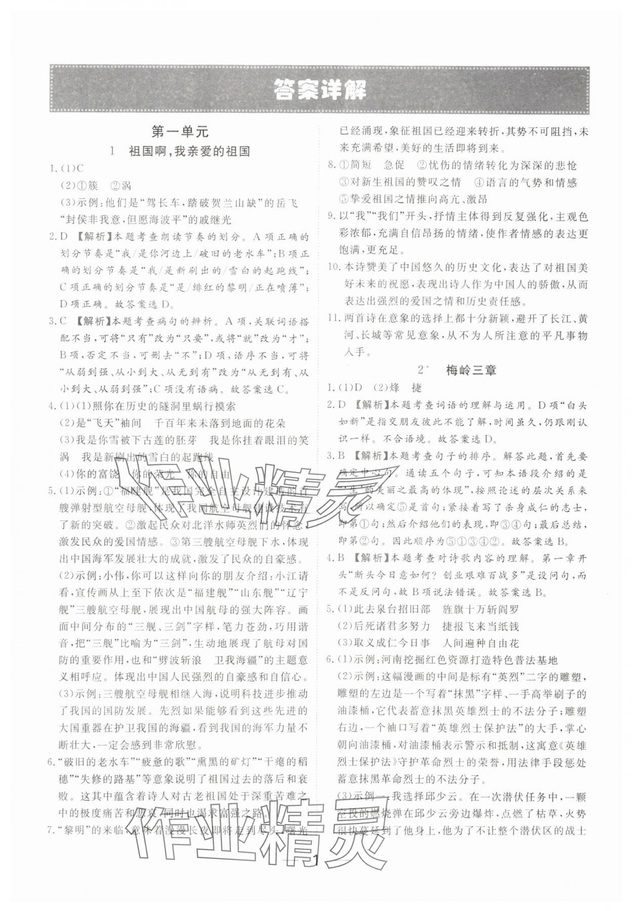 2025年我的作業(yè)九年級語文下冊人教版河南專版 參考答案第1頁