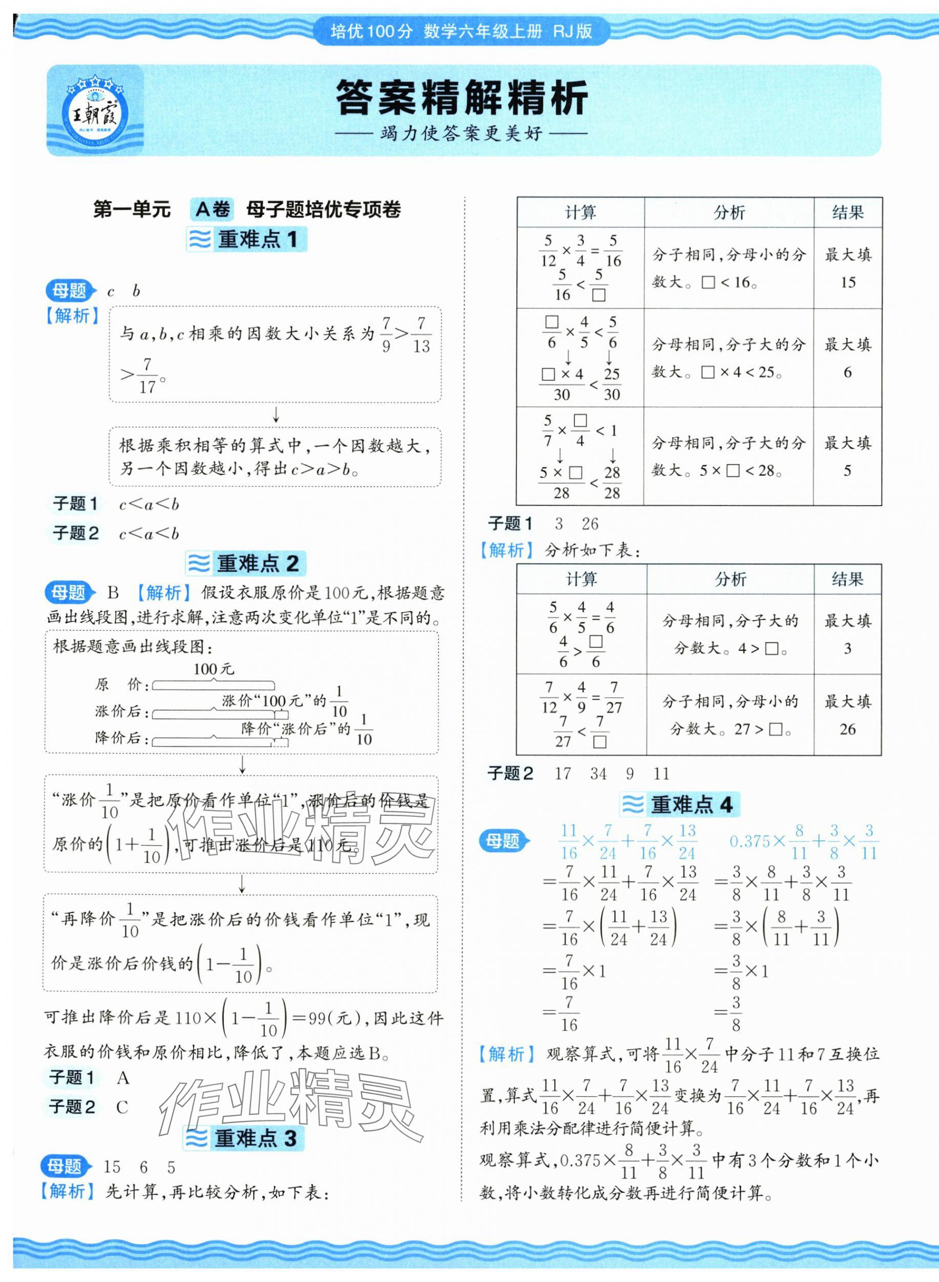 2025年王朝霞培优100分六年级数学上册人教版 参考答案第1页