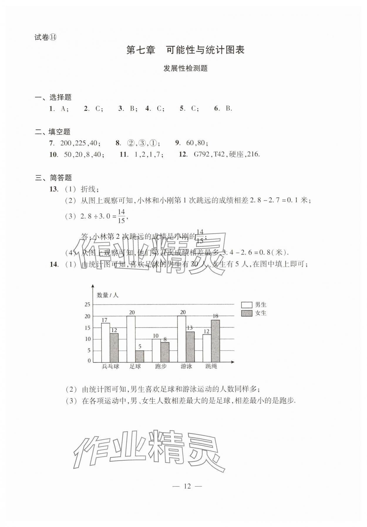 2025年单元测试光明日报出版社六年级数学下册 参考答案第12页
