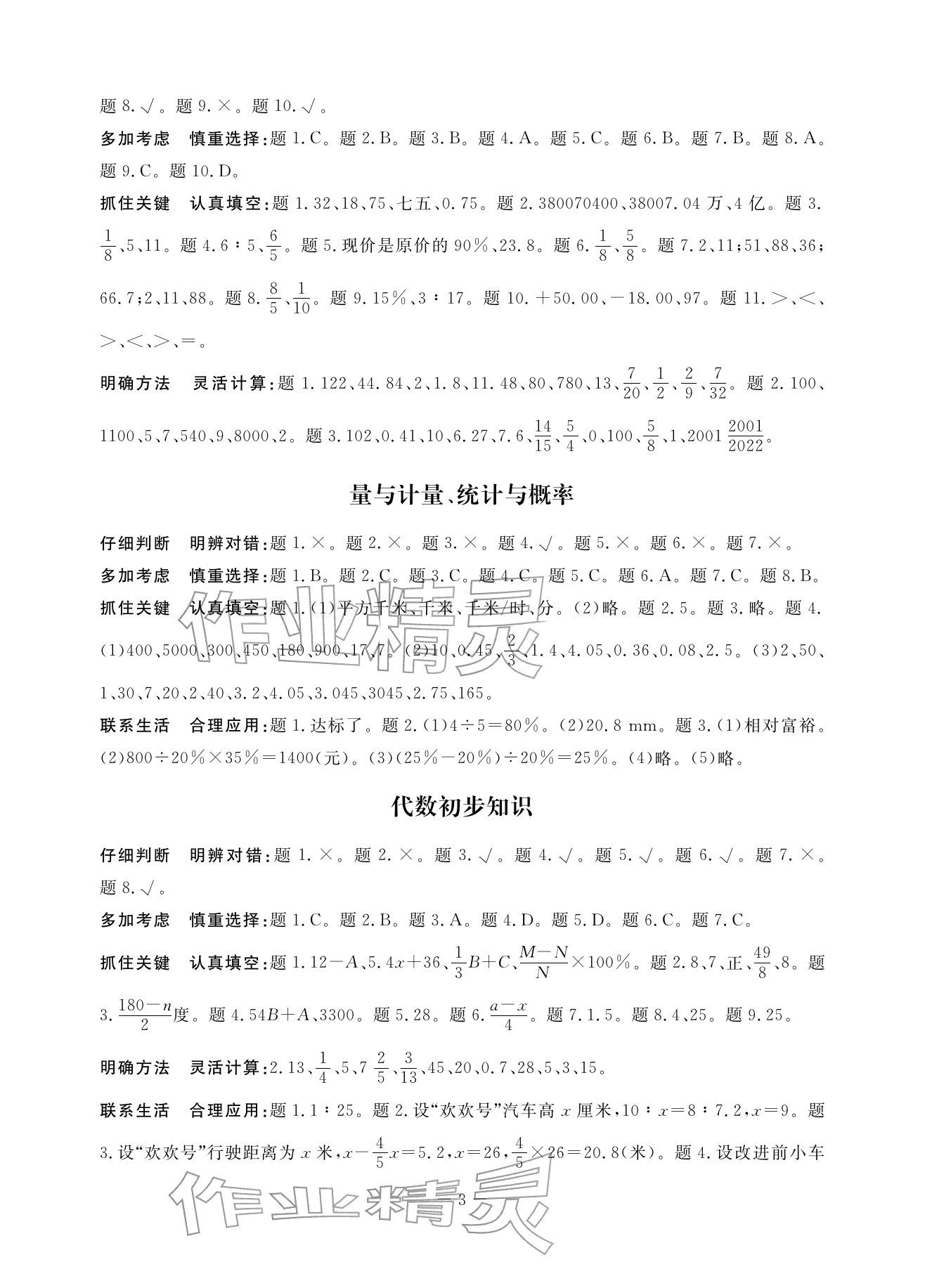 2026年综合学习与评估六年级数学下册人教版&nbsp;参考答案第3页