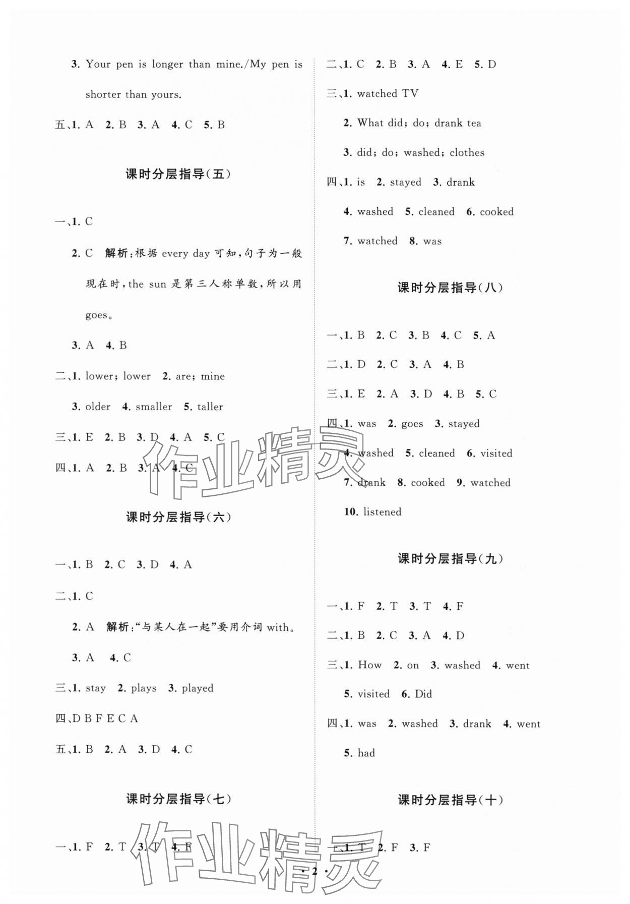 2024年同步練習(xí)冊(cè)分層指導(dǎo)六年級(jí)英語(yǔ)下冊(cè)人教版 參考答案第2頁(yè)