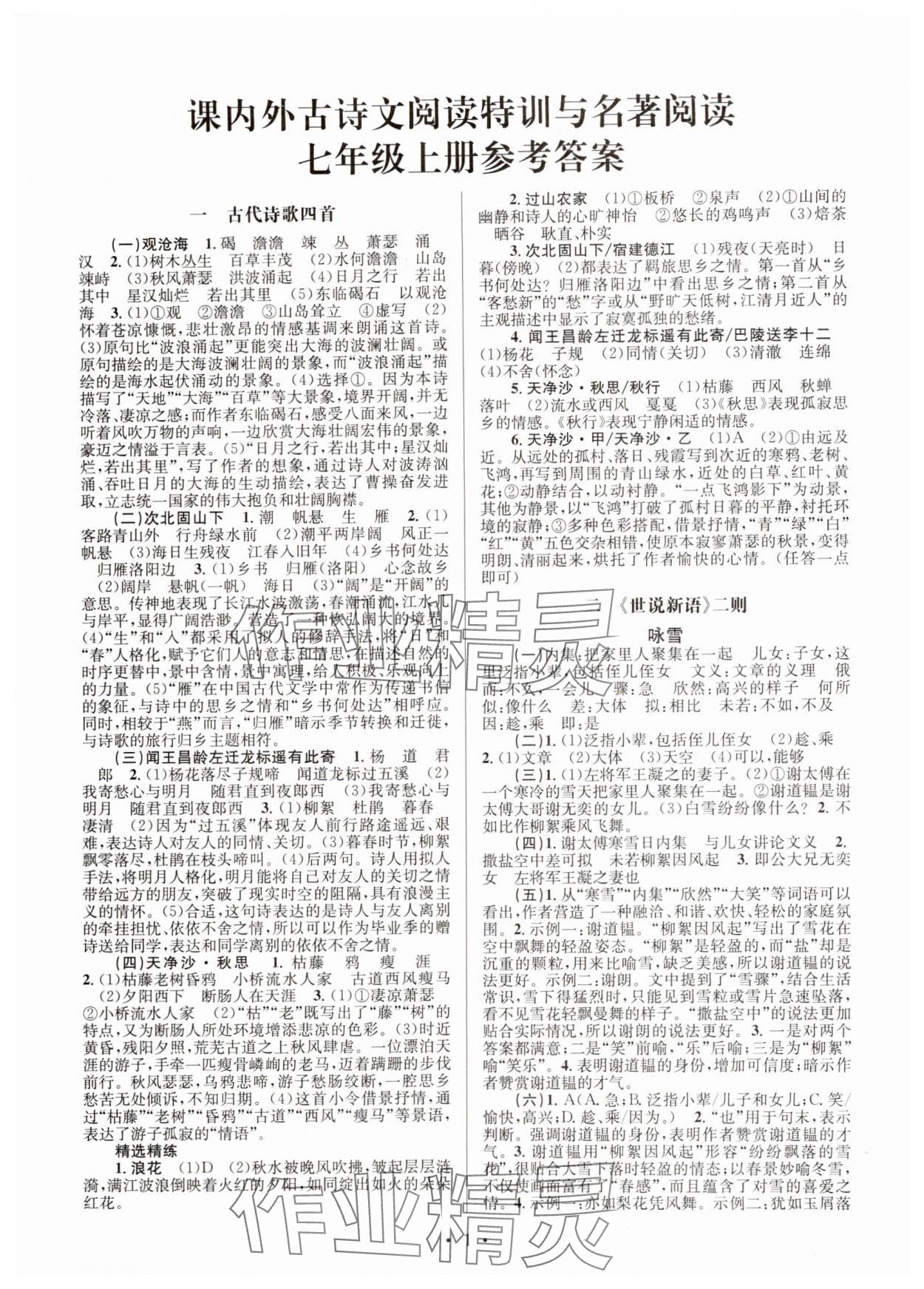 2024年初中課內(nèi)外古詩文閱讀特訓(xùn)加名著閱讀七年級(jí)語文 第1頁