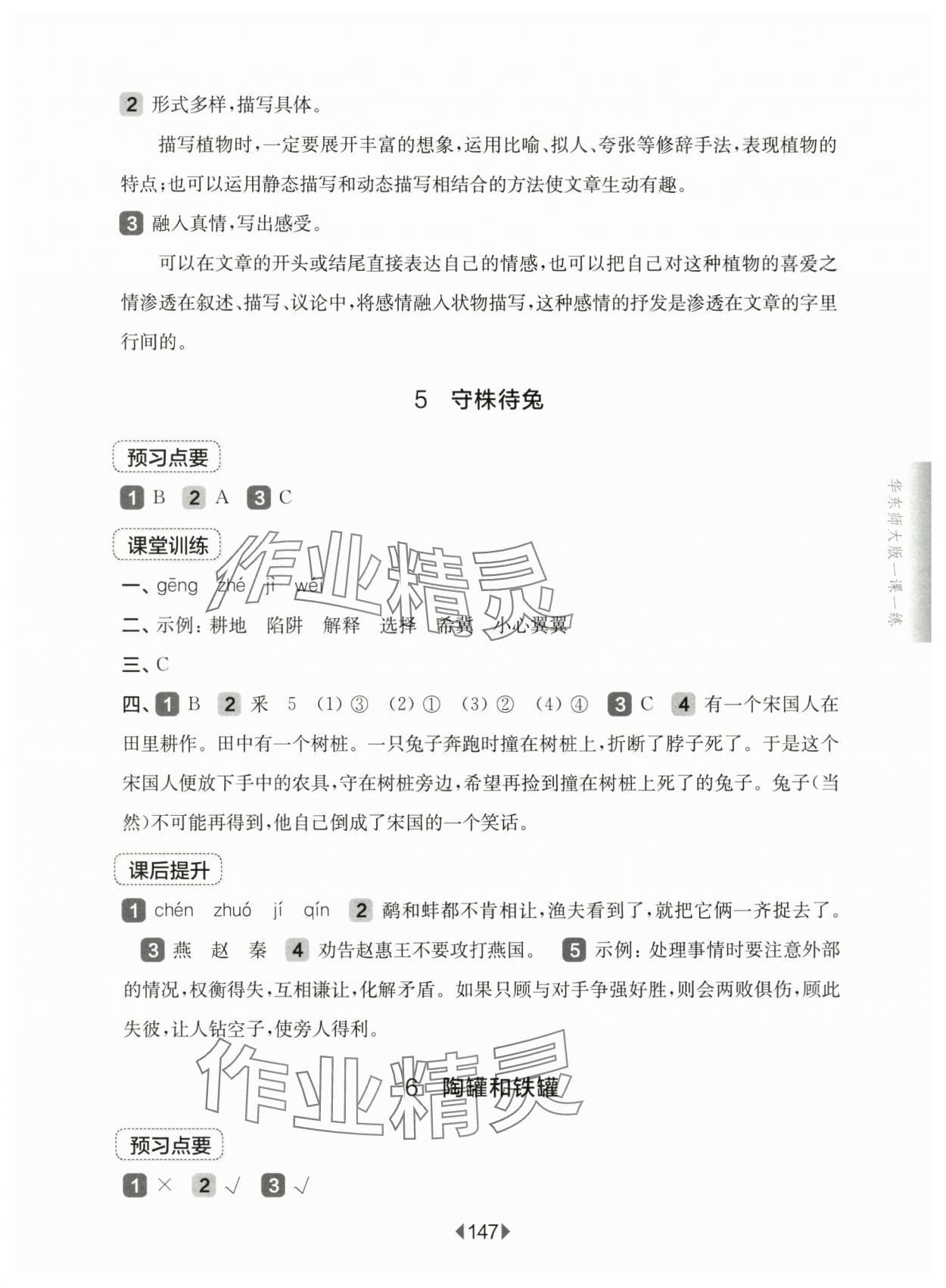 2025年華東師大版一課一練三年級語文下冊人教版五四制 參考答案第5頁