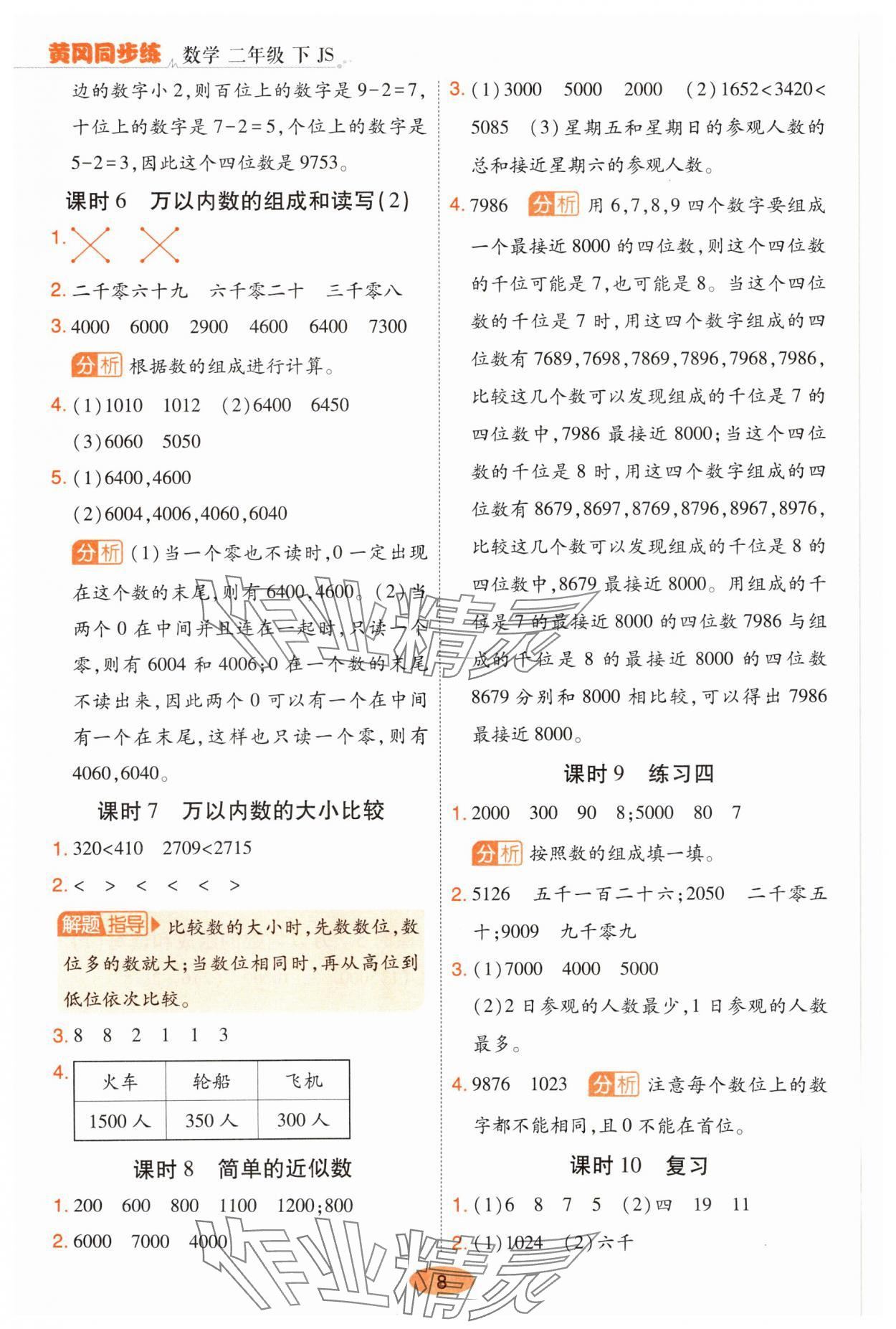 2025年黃岡同步練一日一練二年級數(shù)學下冊蘇教版 參考答案第8頁