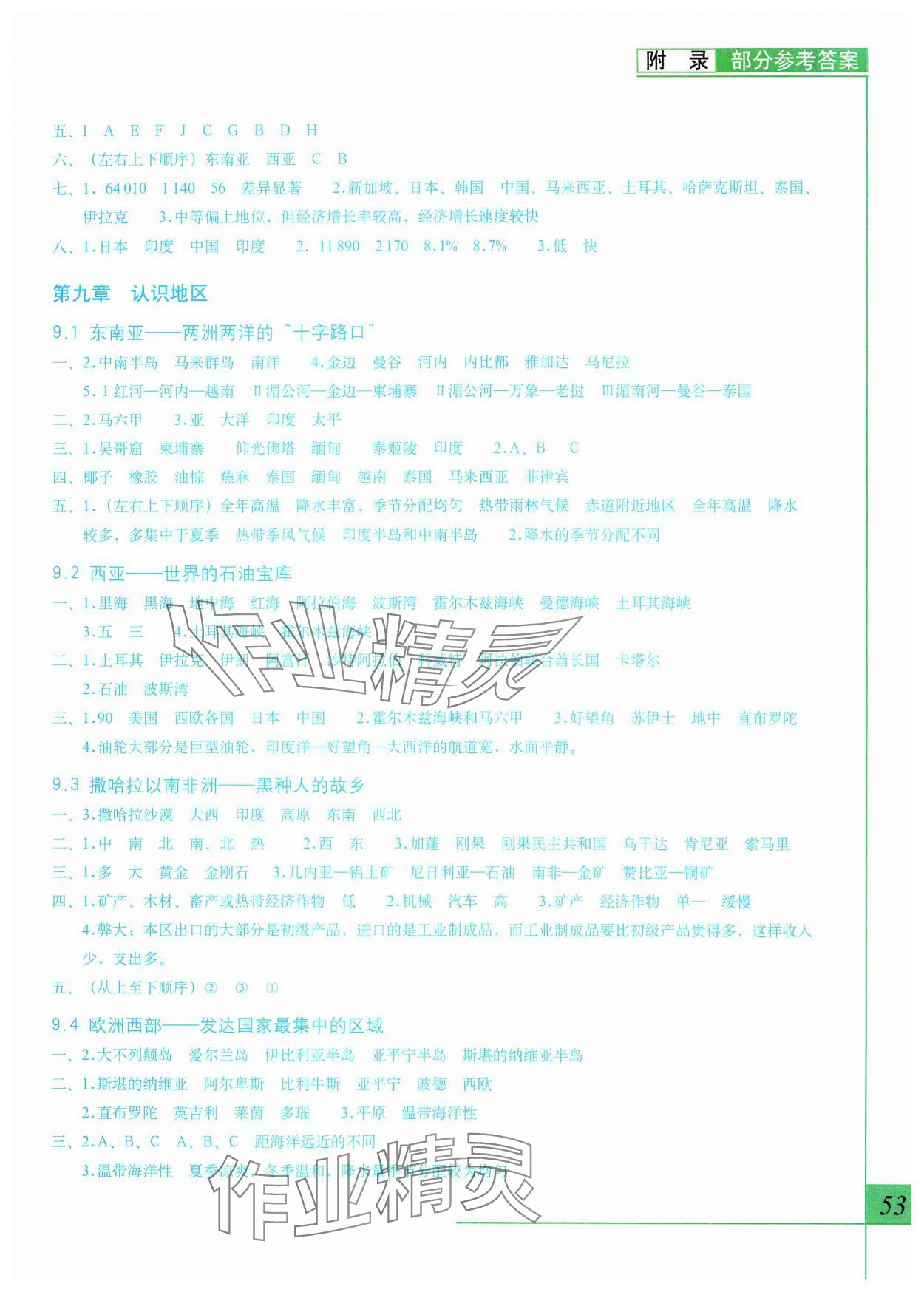 2024年填充图册七年级地理下册晋教版 参考答案第2页