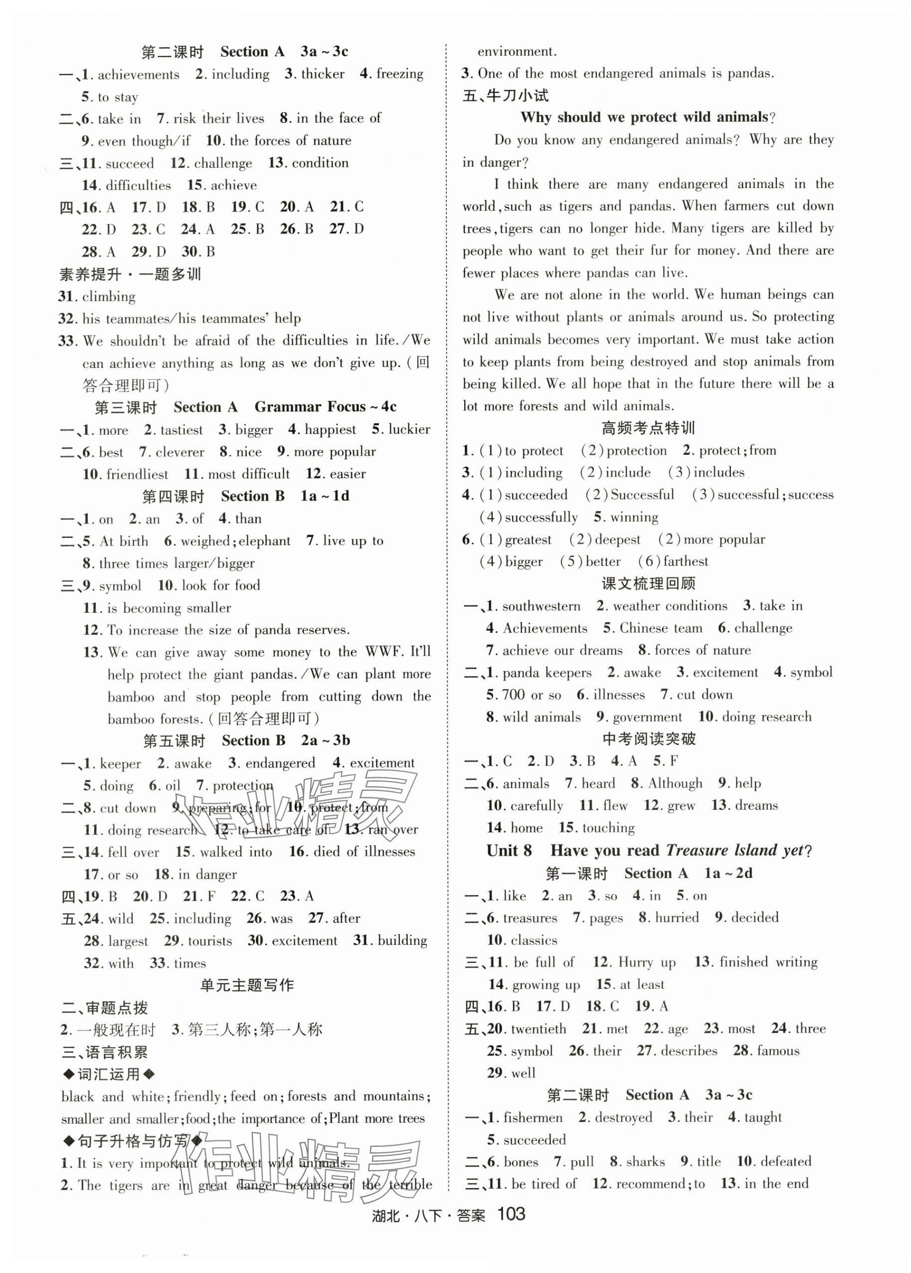 2025年奇跡課堂八年級(jí)英語下冊人教版湖北專版 參考答案第7頁