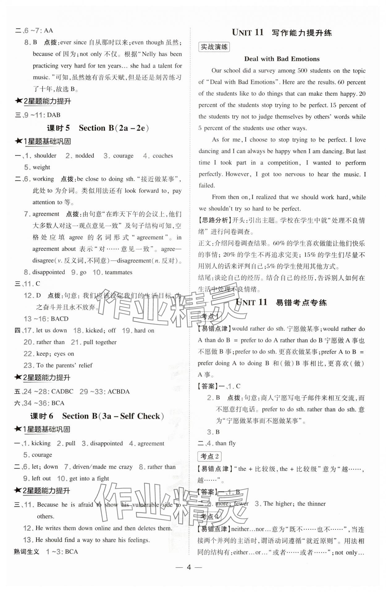 2025年点拨训练九年级英语下册人教版安徽专版 参考答案第4页