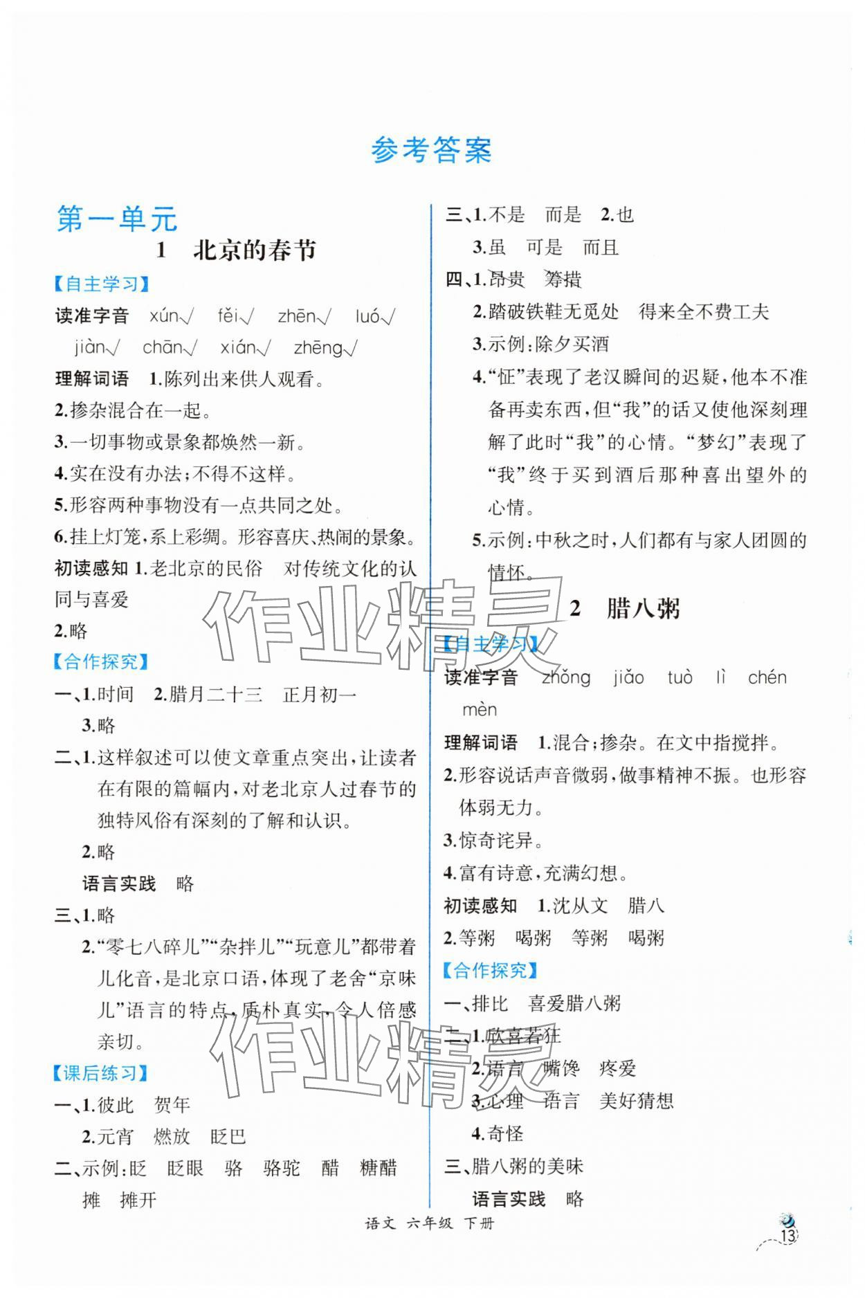 2025年人教金學(xué)典同步解析與測評六年級語文下冊人教版云南專版 第1頁