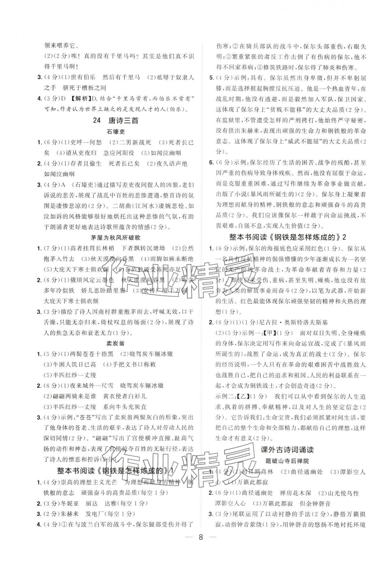 2025年陽光同學分層設計八年級語文下冊人教版福建專版 參考答案第7頁