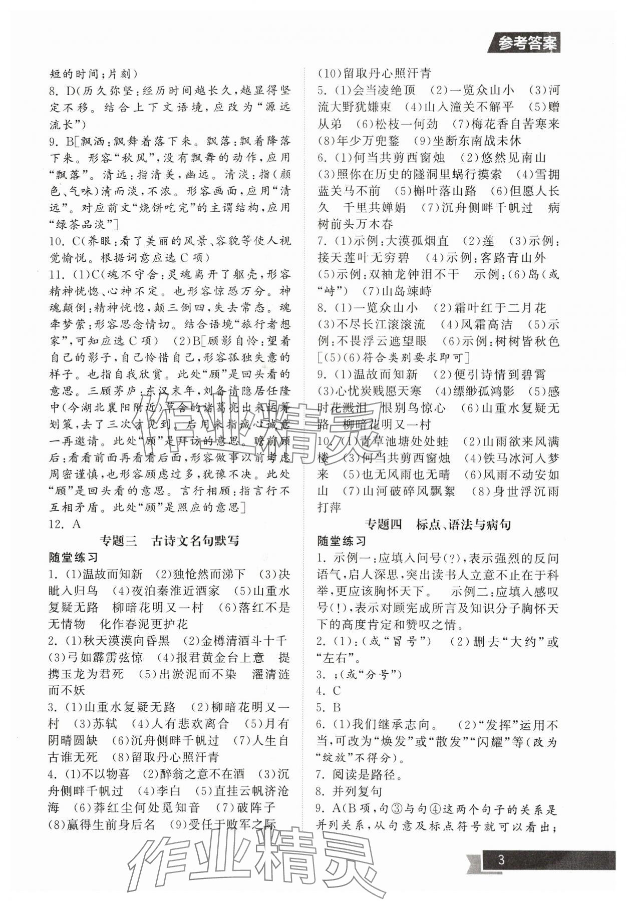 2024年中考提優(yōu)計劃總復習語文&nbsp;參考答案第3頁