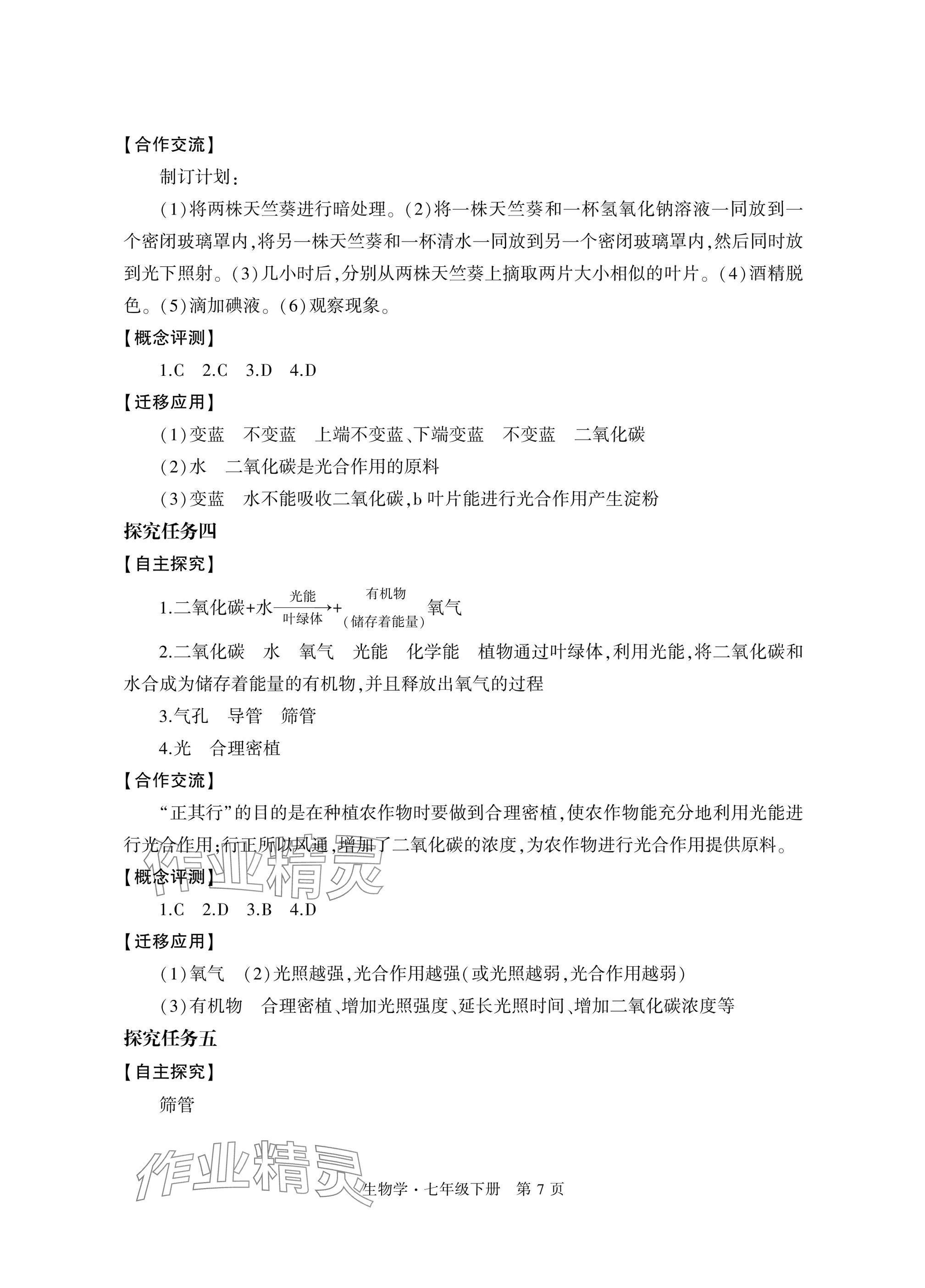 2025年自主學習指導課程與測試七年級生物下冊人教版 參考答案第7頁